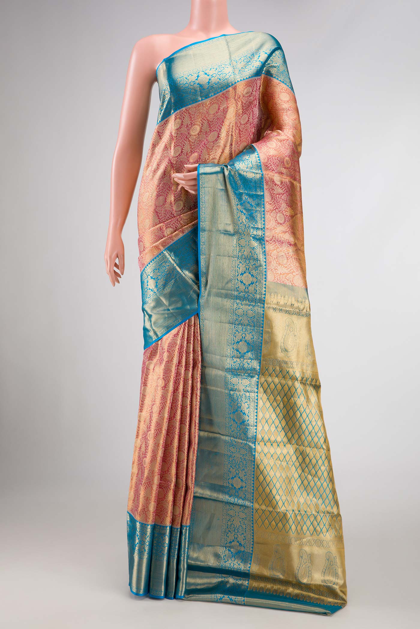 Pink with GOld Color Kanchipuram Tissue Silk Saree