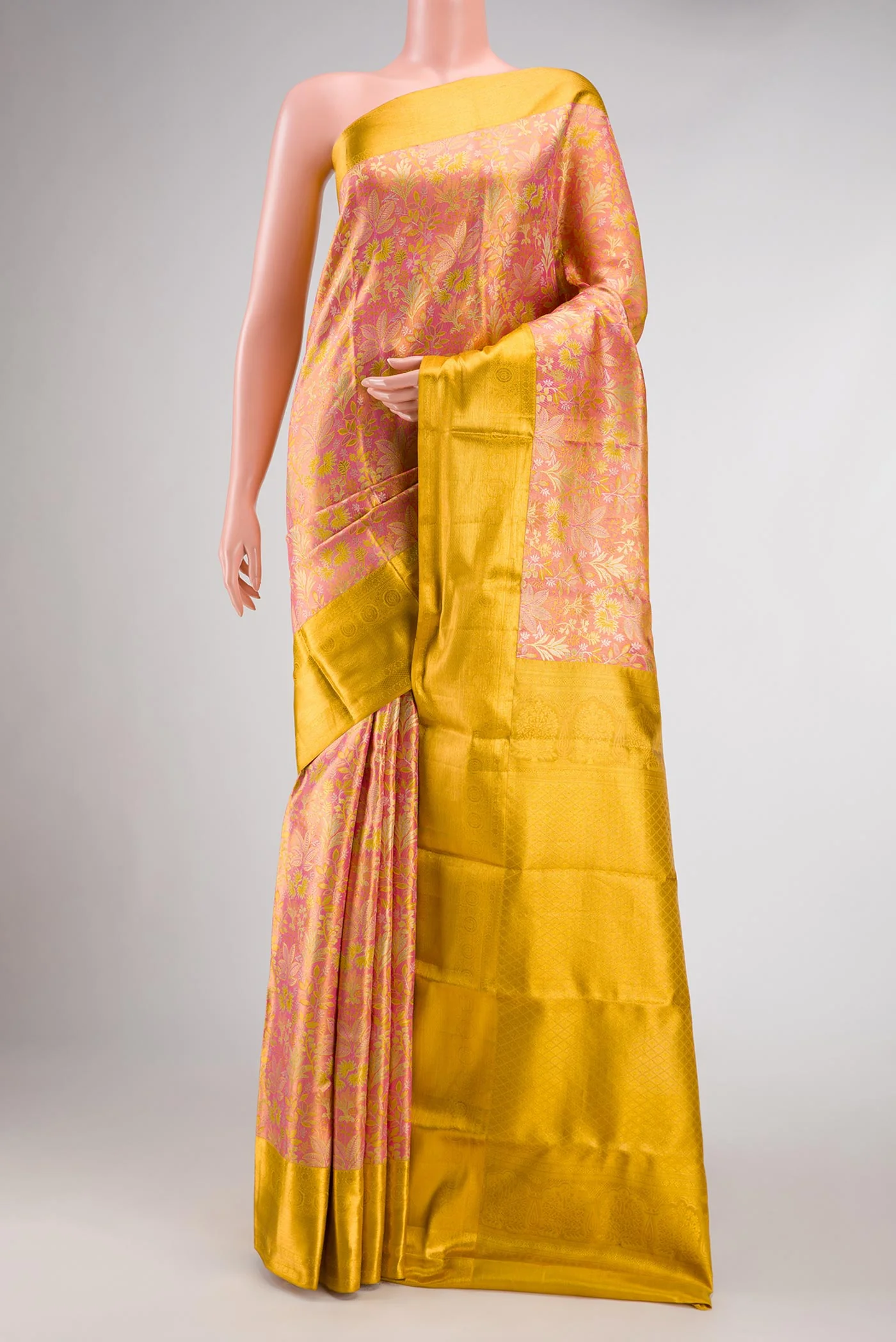 Coral Dual Tone Kanchipuram Tissue Silk Saree