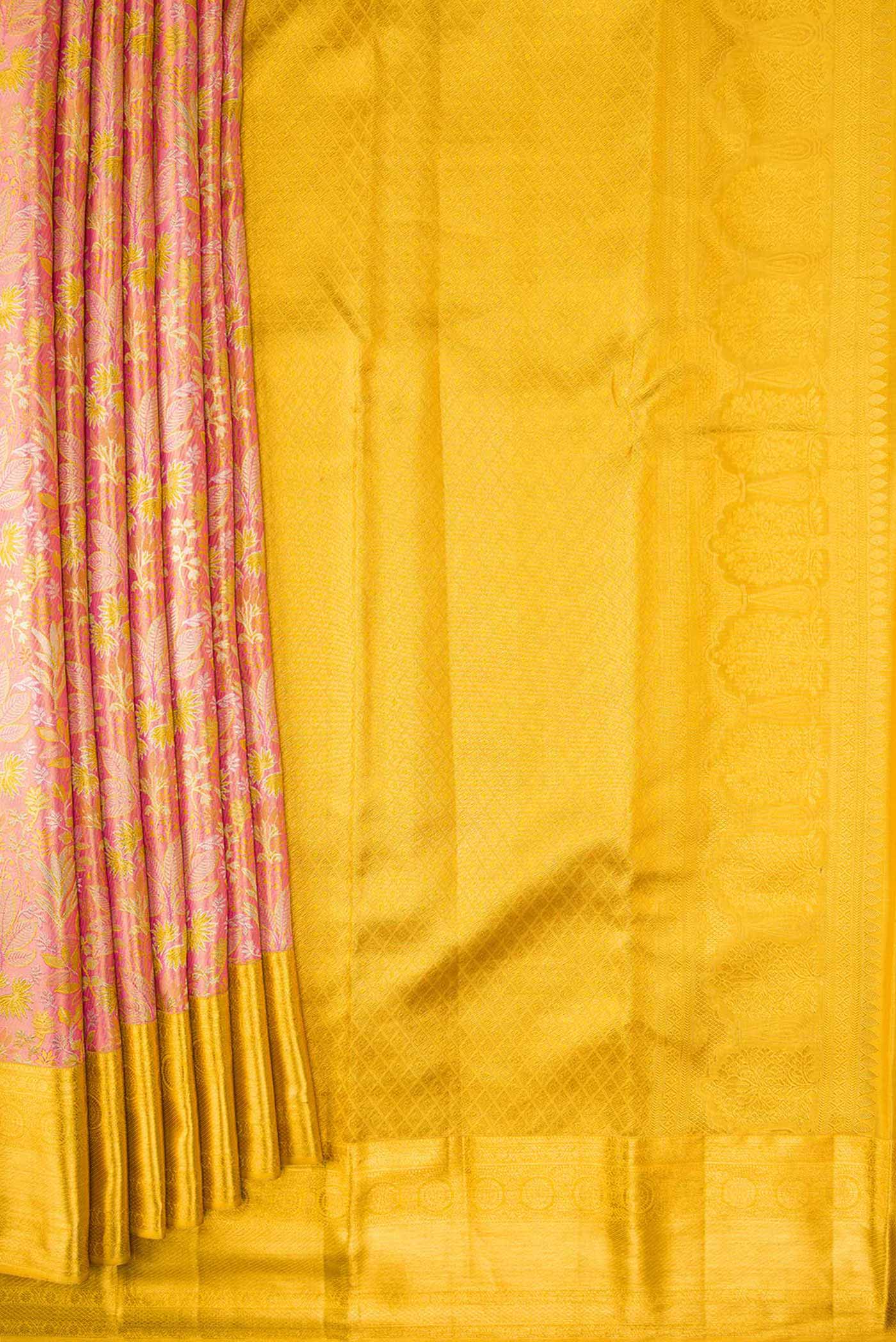 Coral Dual Tone Kanchipuram Tissue Silk Saree - Image 4