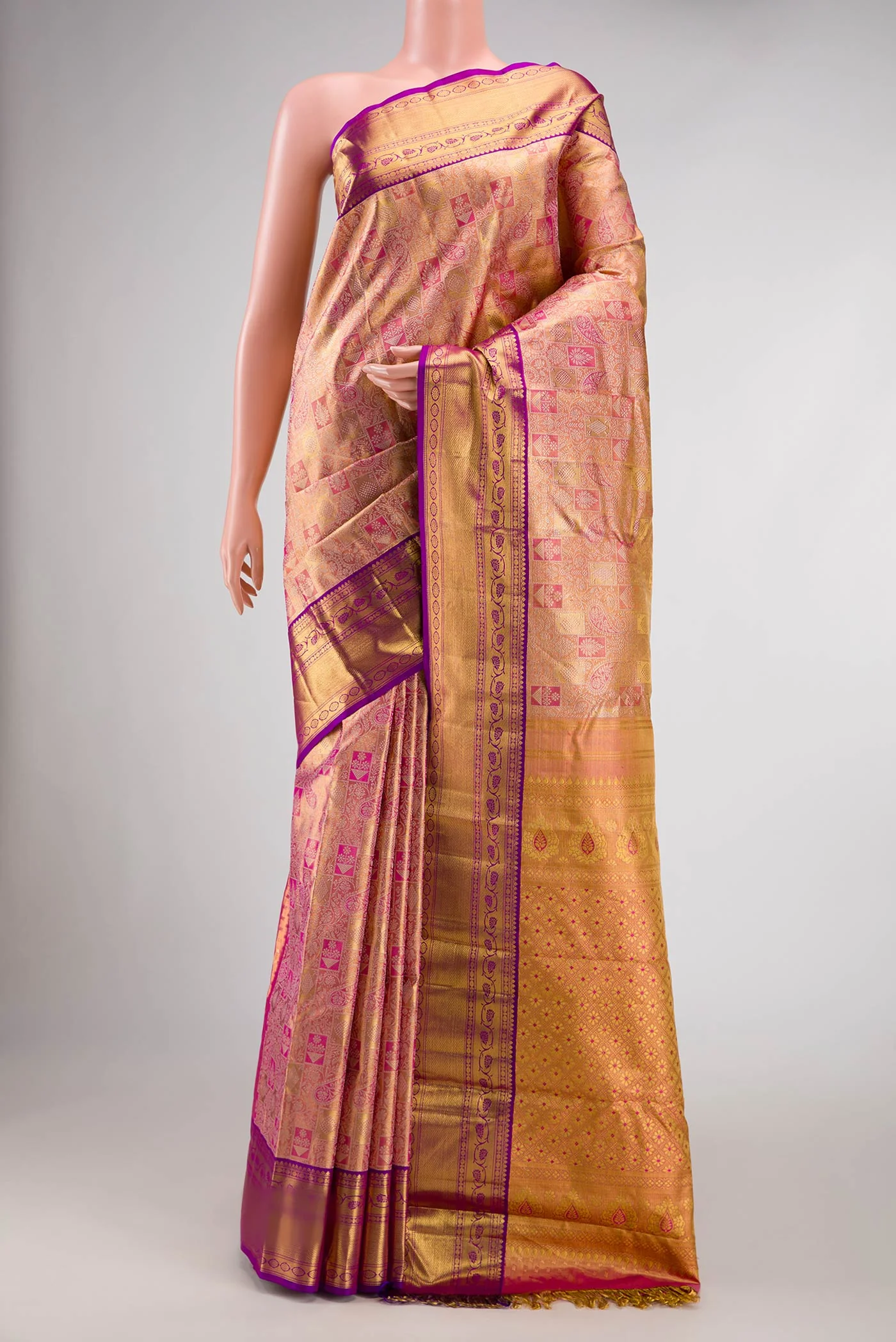Pink with Gold Color Kanjivaram Tissue Silk Saree
