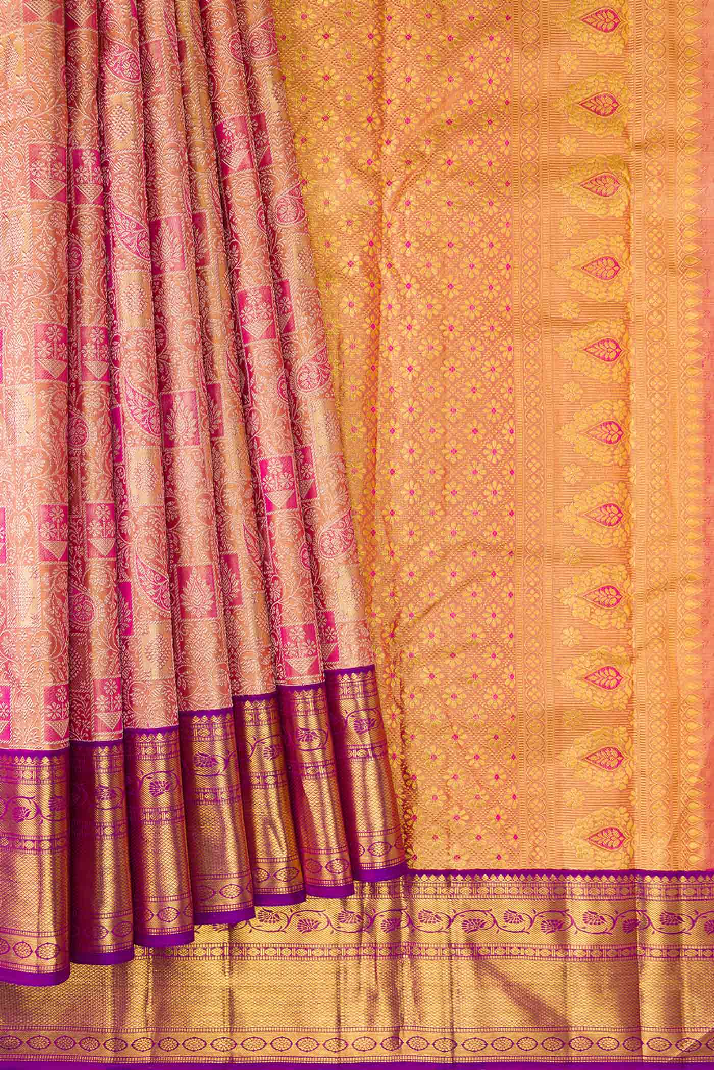 Pink with Gold Color Kanjivaram Tissue Silk Saree - Image 4