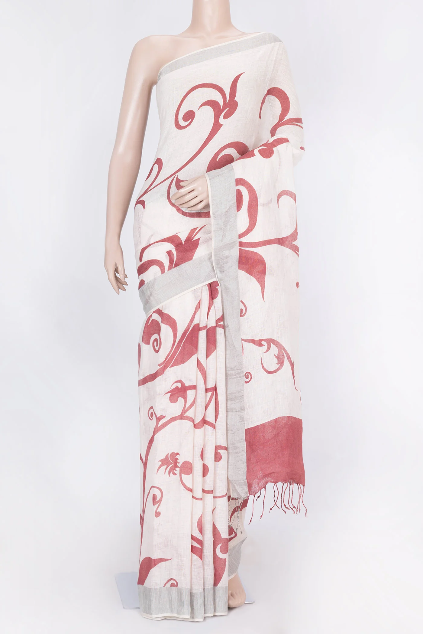 White Linen Saree