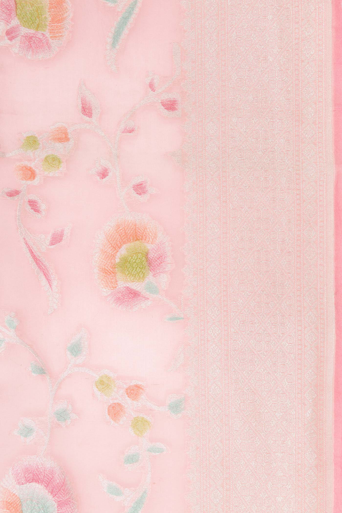 Rose pink Banarasi Kora Silk Saree - Image 3