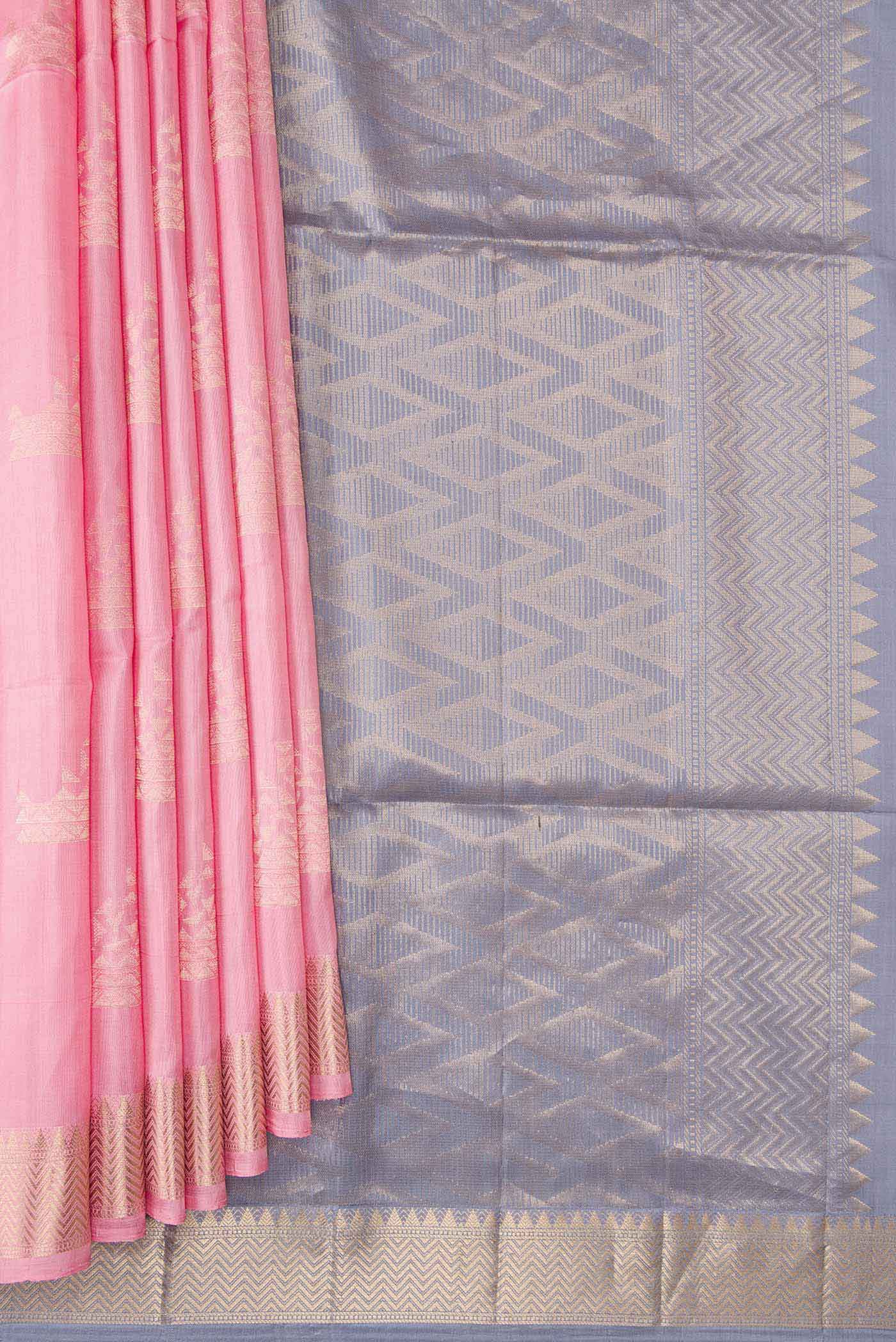 Pink Dual Tone Soft Silk Saree - Image 4