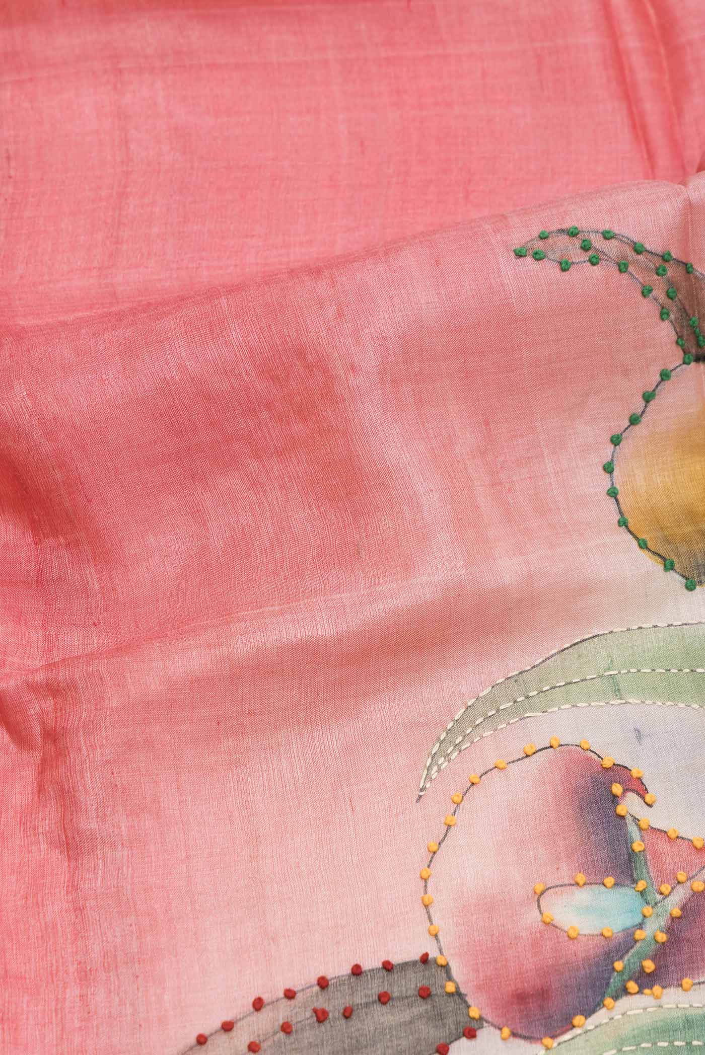 Coral Tussar Silk Saree - Image 2