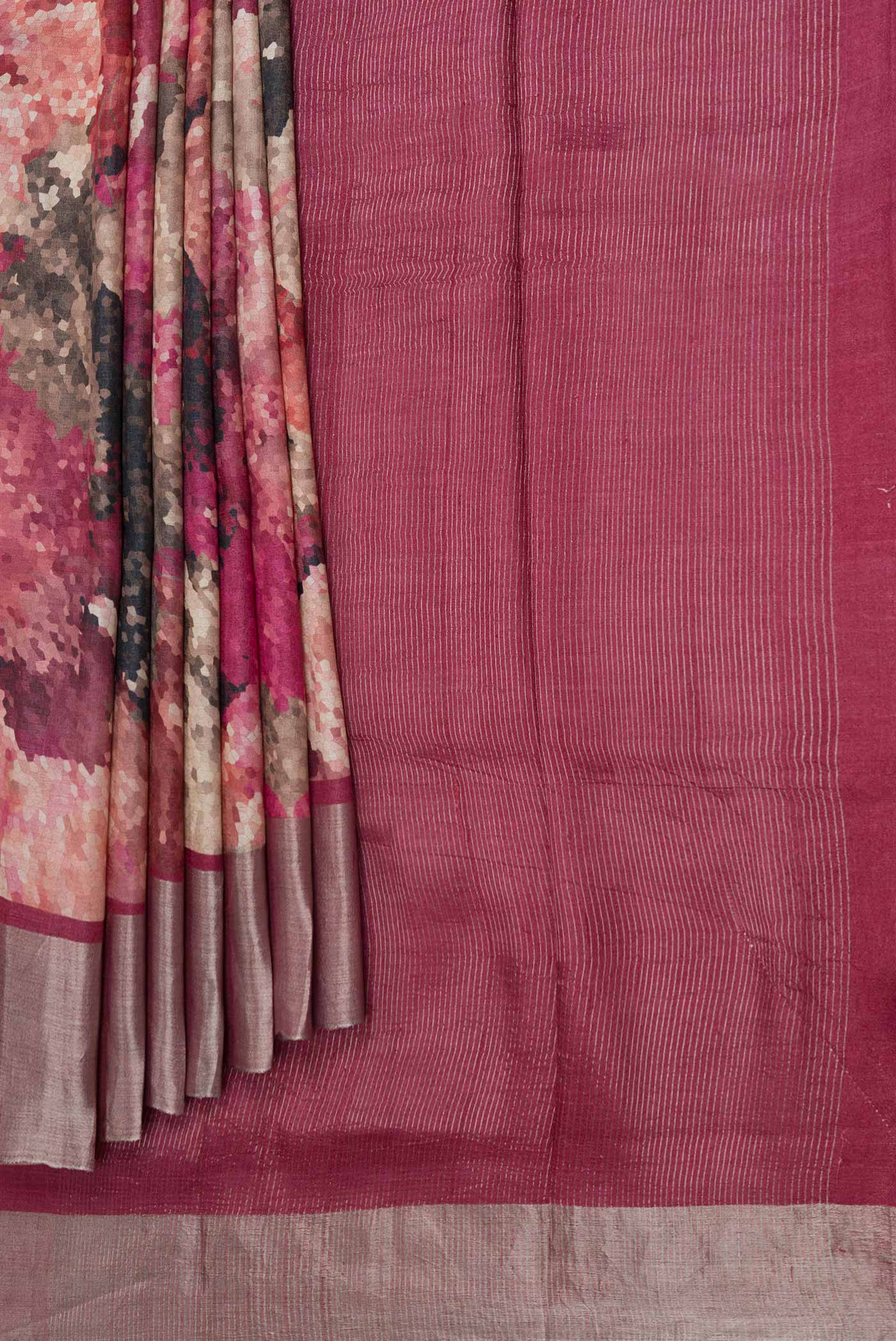 Pink Dual Tone Tussar Silk Saree - Image 4