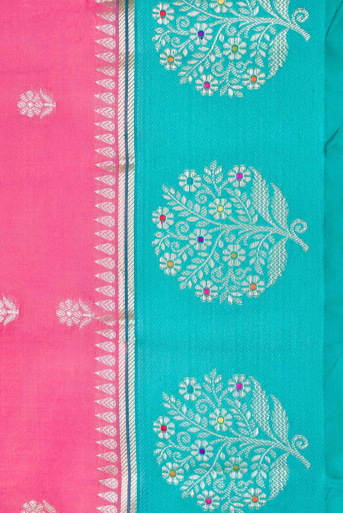 Rose pink Banarasi Raw Silk Saree - Image 3