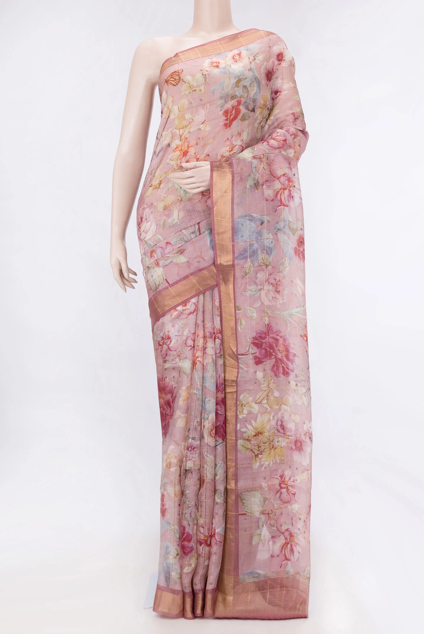 Pink Dual Tone Tussar Silk Saree