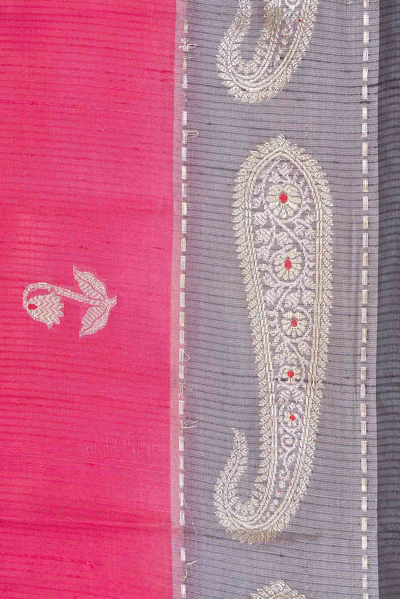 Pink Dual Tone Tussar Silk Saree - Image 3
