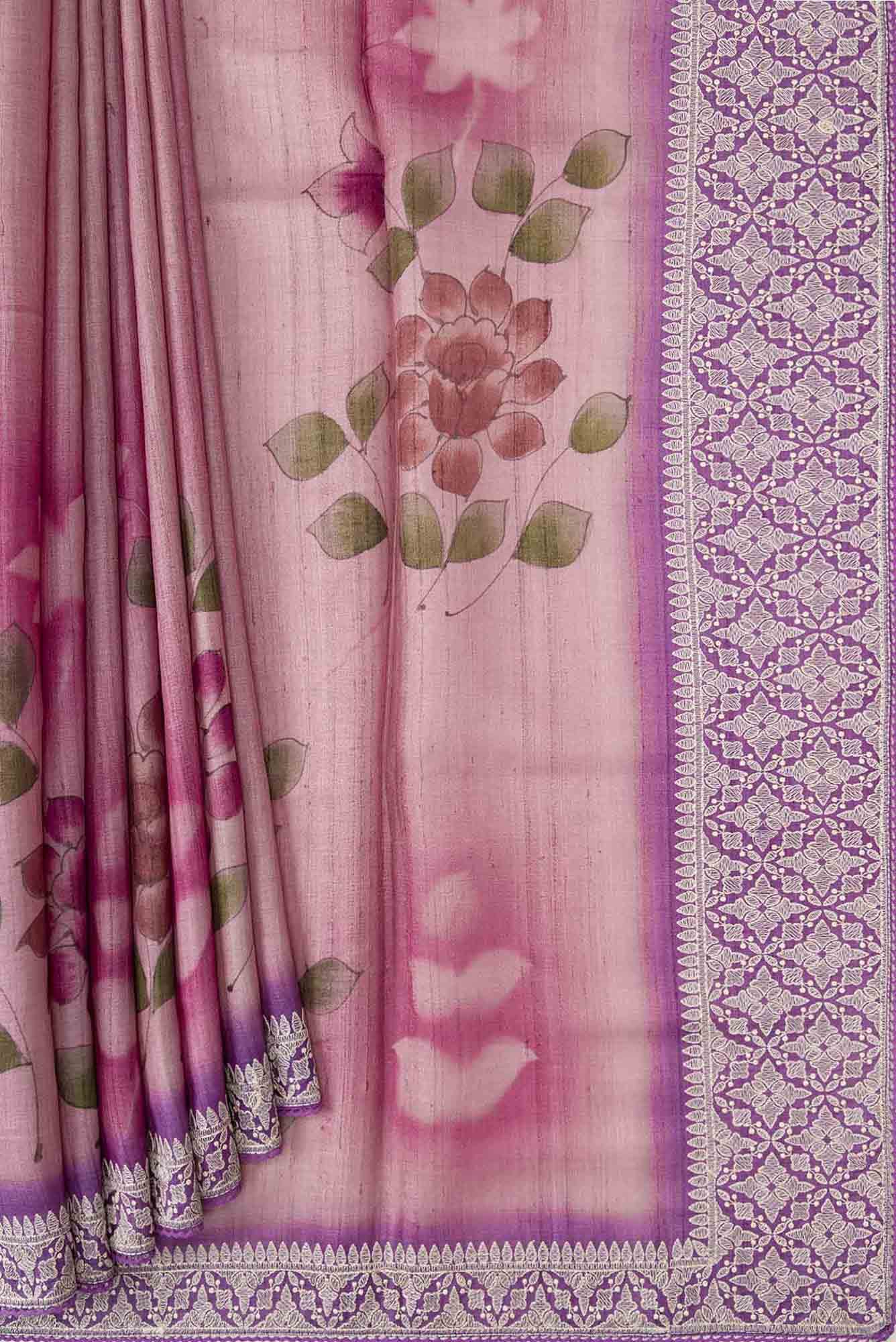 Pink Dual Tone Tussar Silk Saree - Image 2