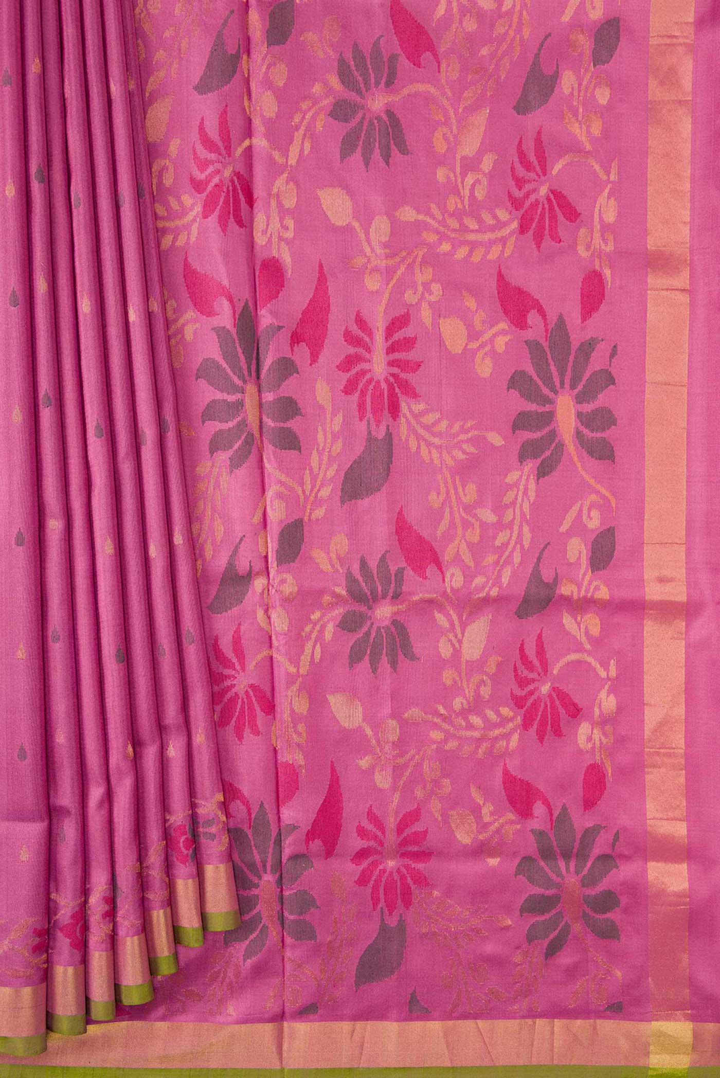 Pink Dual Tone Uppada Silk Saree - Image 4