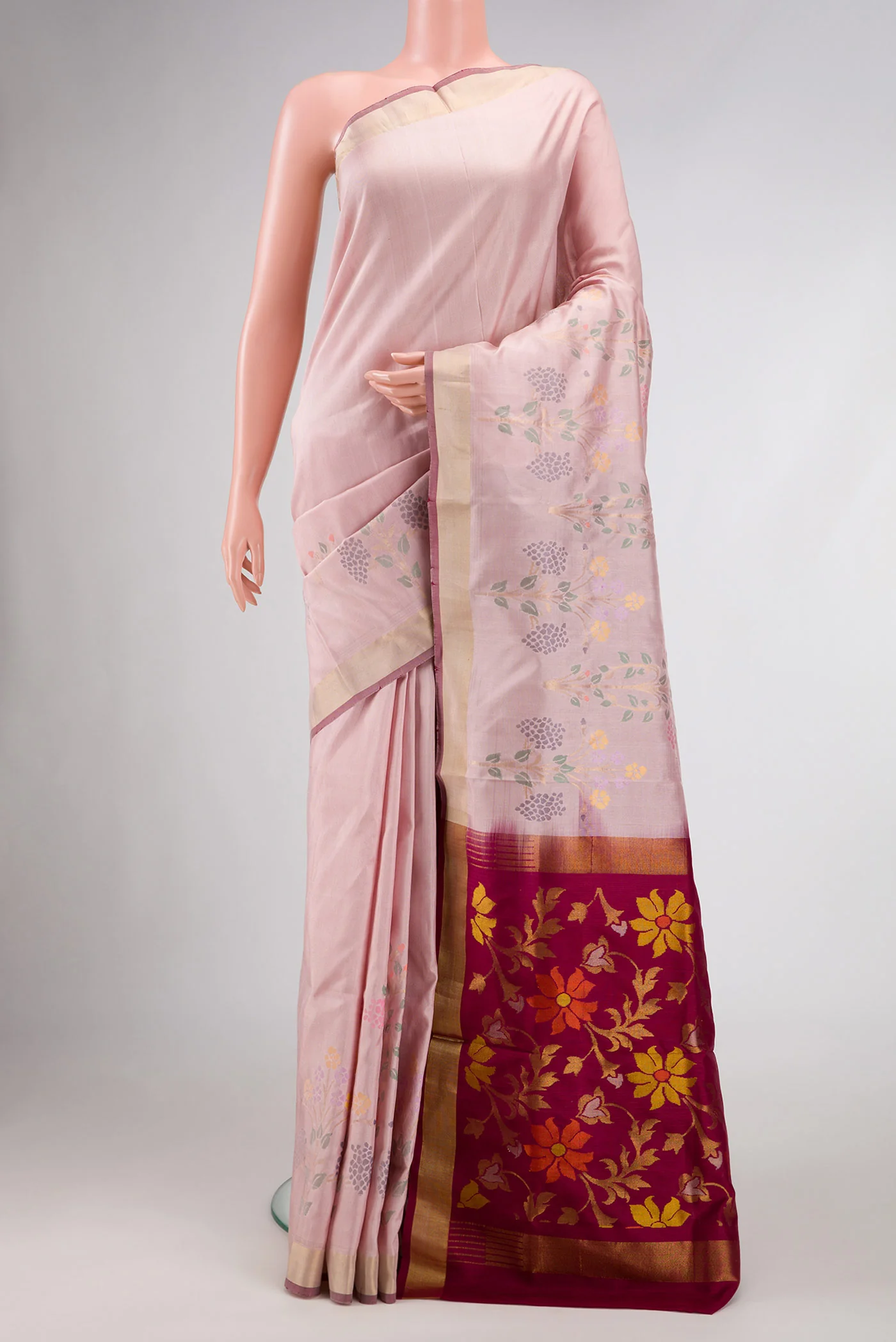 Pink Dual Tone Uppada Silk Saree - Image 2