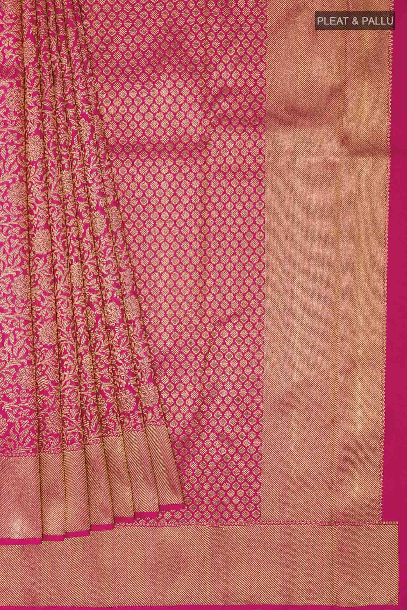 Pure Silk Pure Zari Pink Kanjivaram Saree - Image 4