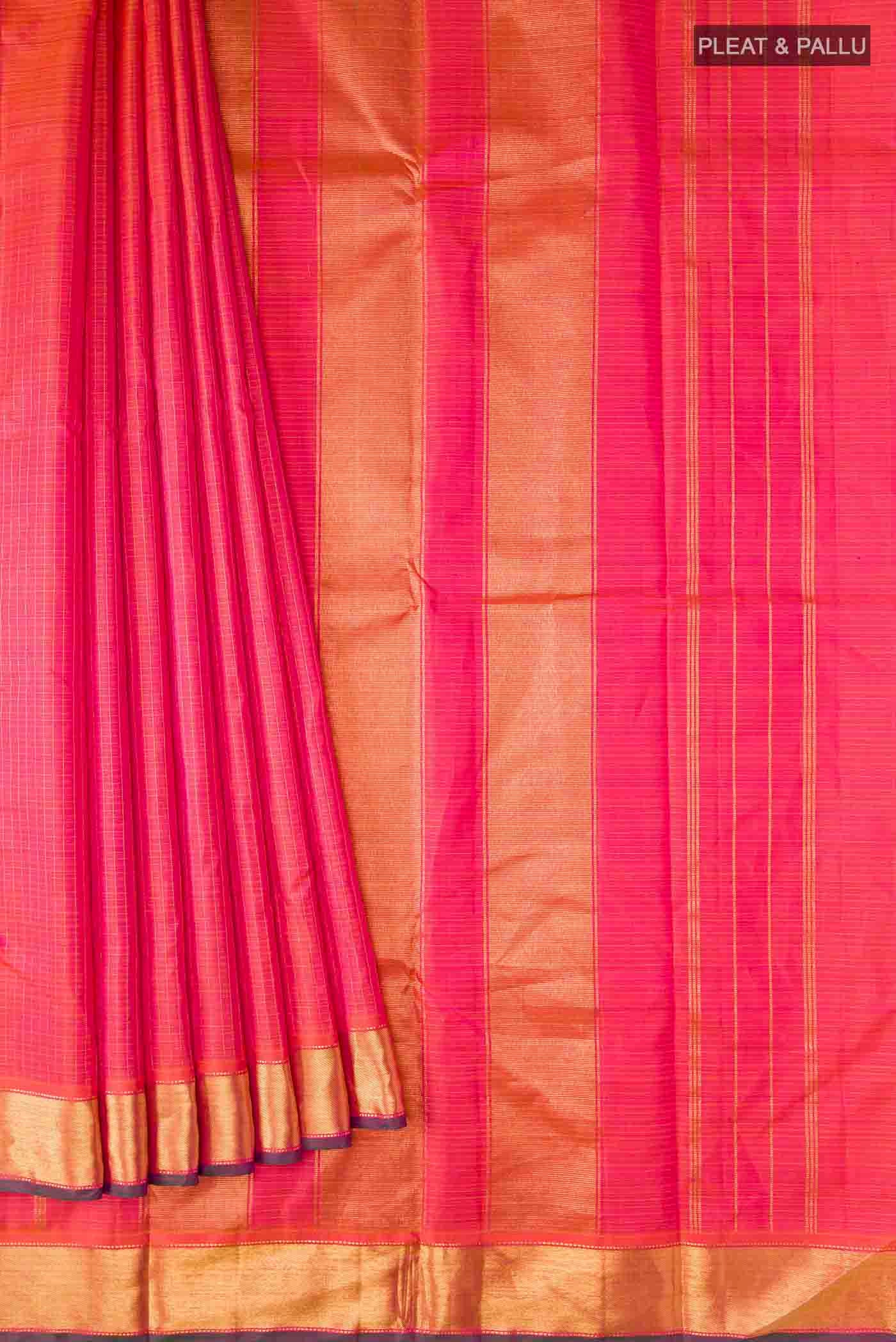 Pink with Orange Color Kanchipuram Silk Saree - Image 4