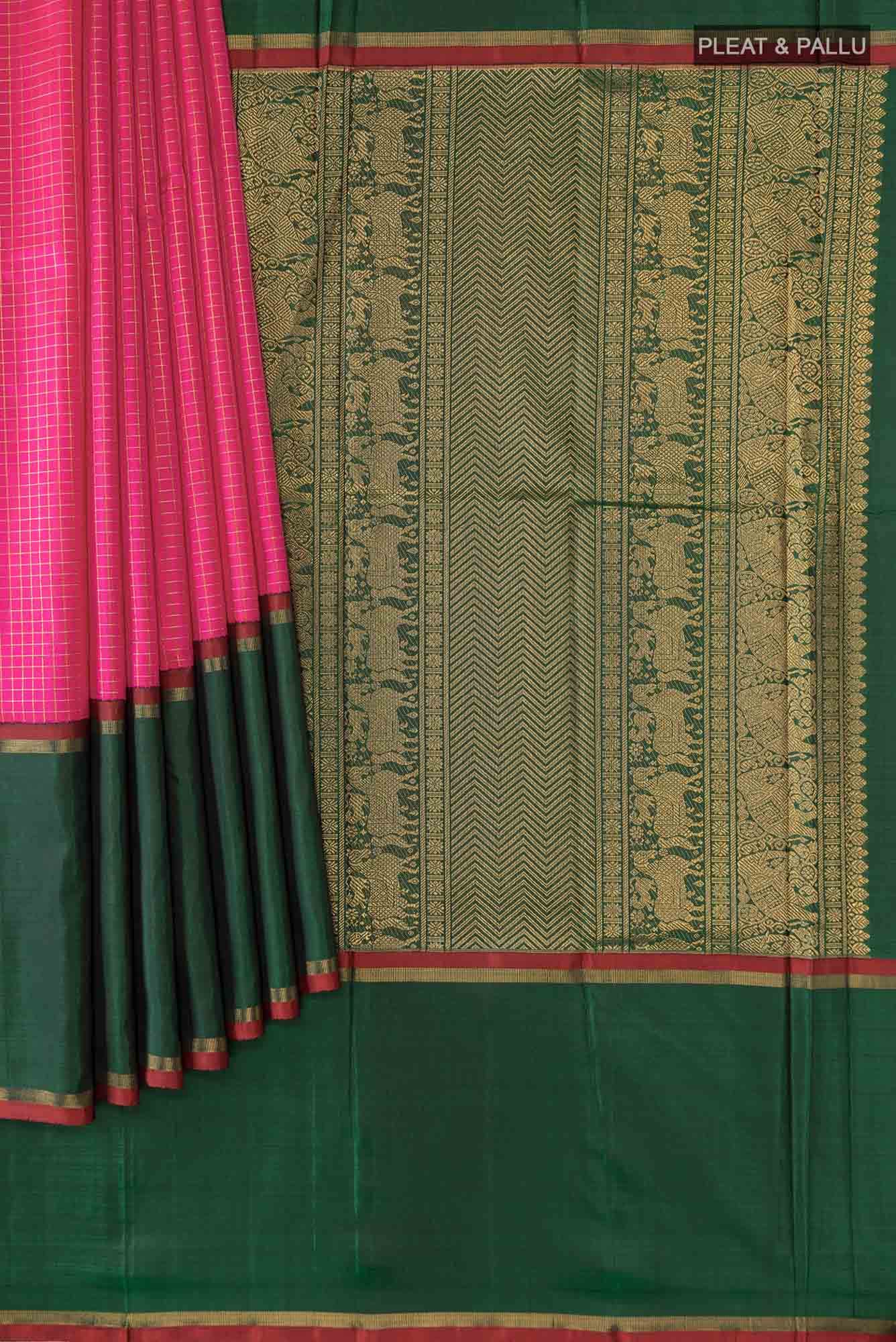Pure Silk Pure Zari Pink Kanchipuram Saree - Image 2