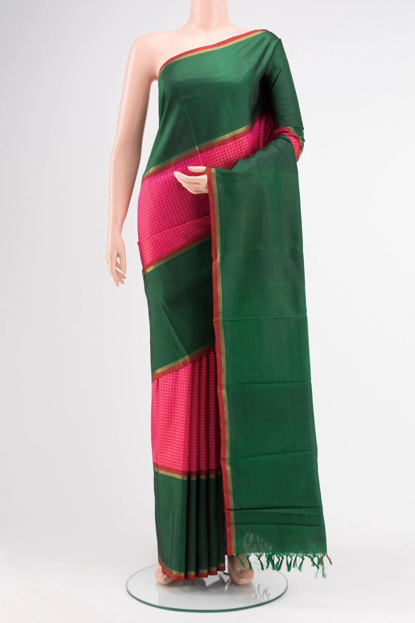 Pure Silk Pure Zari Pink Kanchipuram Saree - Image 7