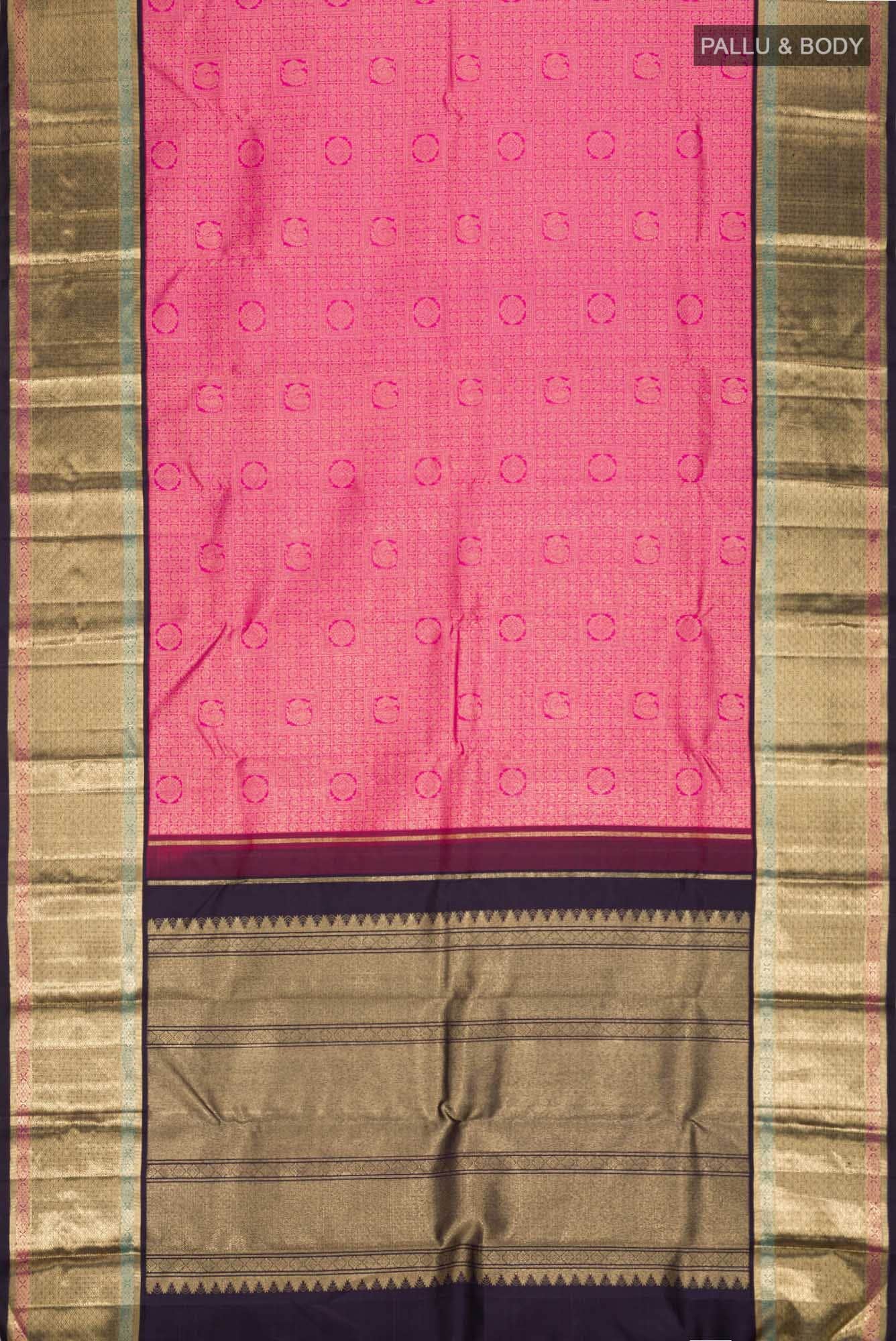 Pure Silk Pure Zari Pink Kanjivaram Saree - Image 7