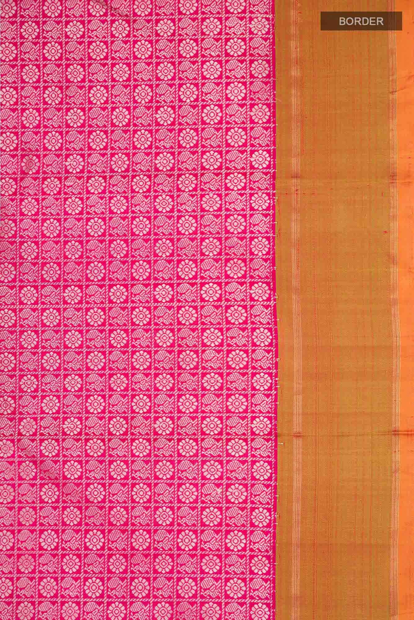 Pure Silk Pure Zari Pink Kanchipuram Saree - Image 6