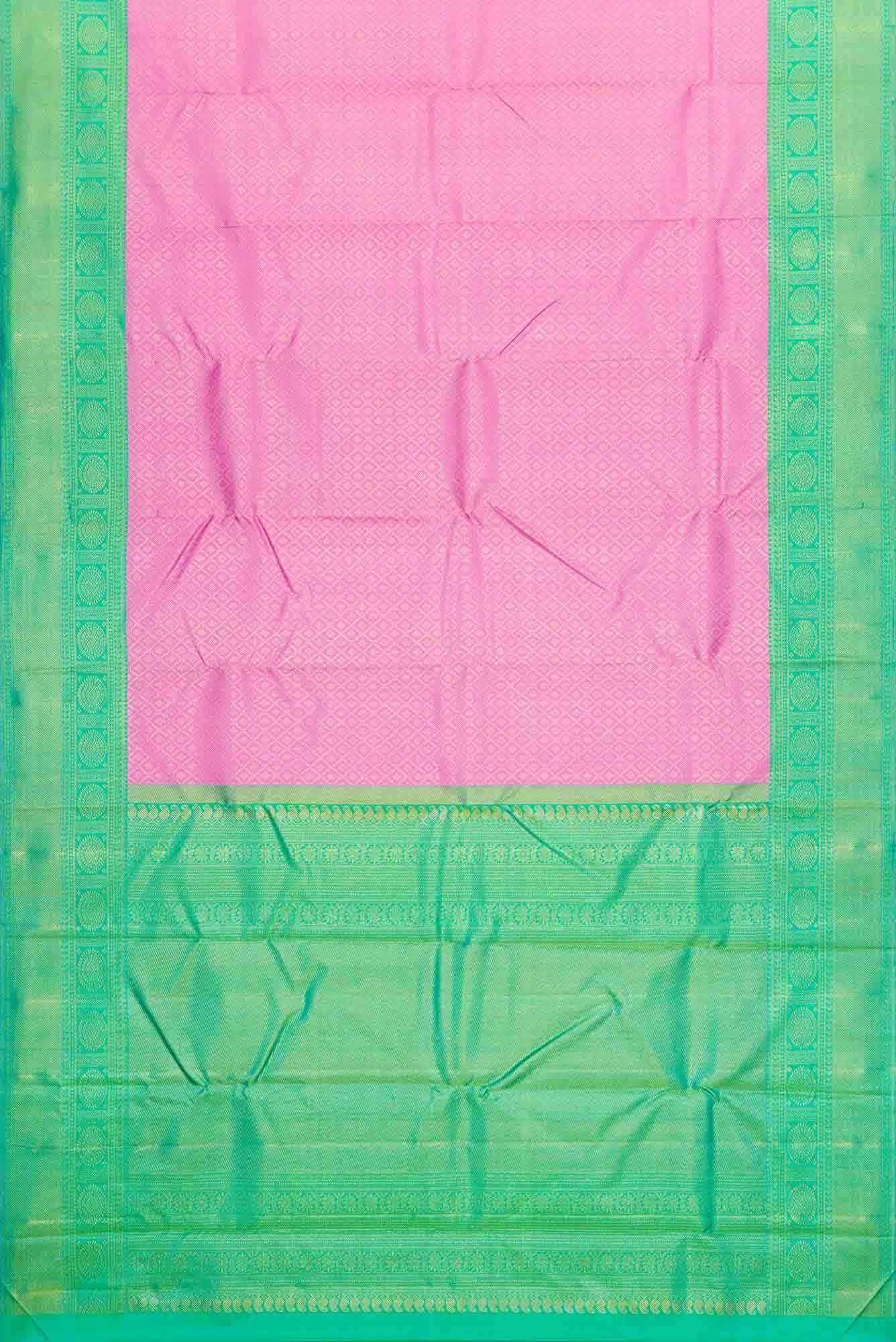 Pure Silk Pure Zari Pink Dual Tone Kanjivaram Saree - Image 4