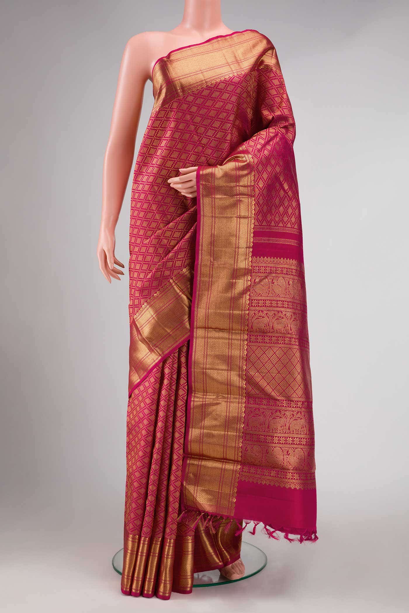 Pure Silk Pure Zari Pink Kanjivaram Saree