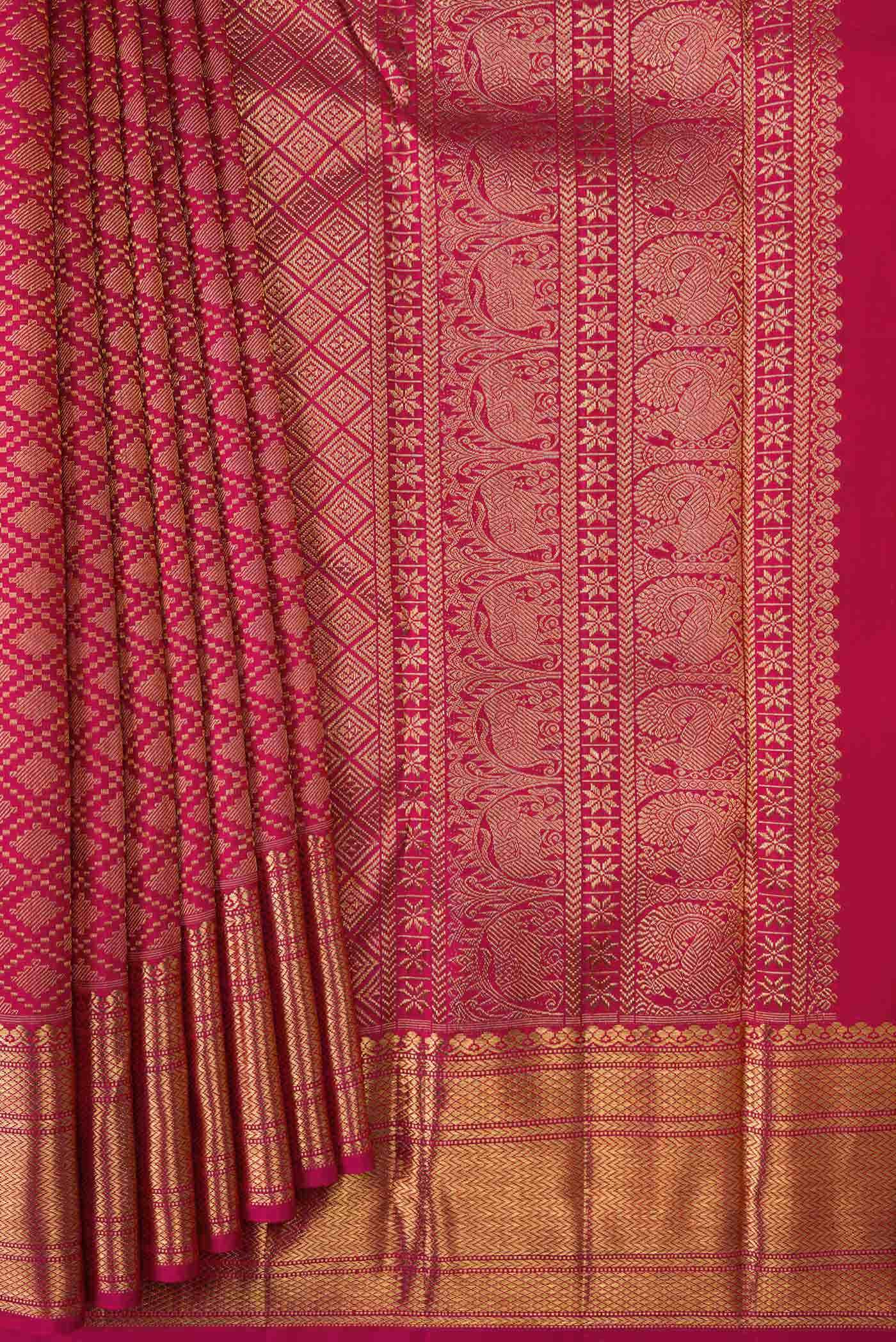 Pure Silk Pure Zari Pink Kanjivaram Saree - Image 2