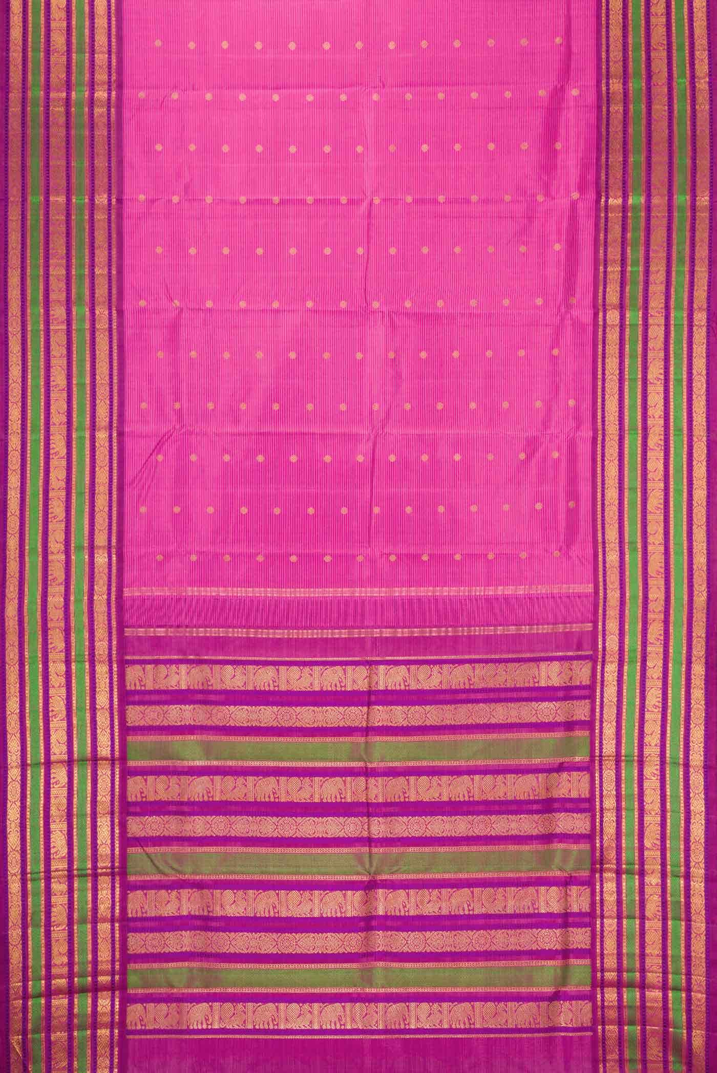 Pure Silk Pure Zari Pink Kanchipuram Saree - Image 4