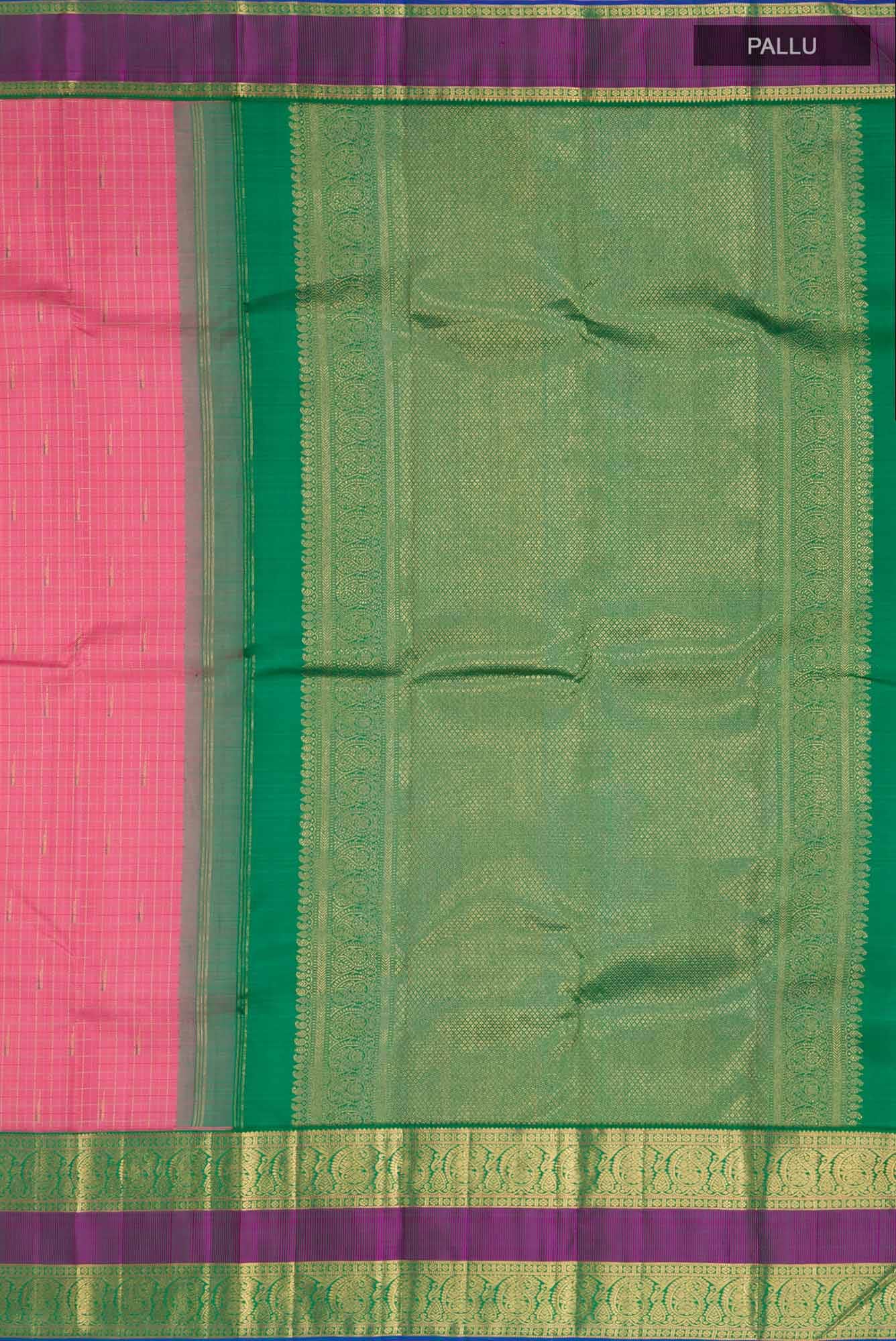 Pure Silk Pure Zari Pink Kanchipuram Saree - Image 5
