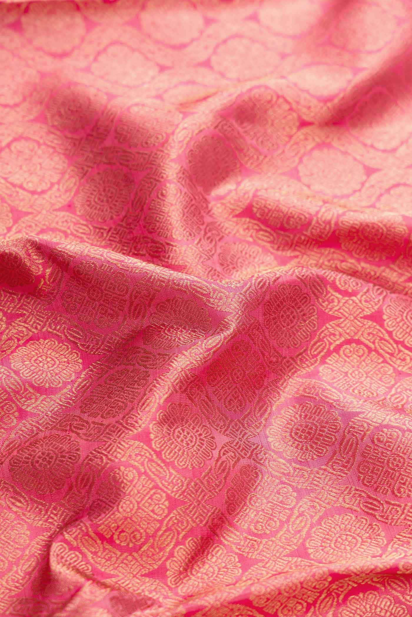 Pure Silk Pure Zari Pink Kanjivaram Saree - Image 3