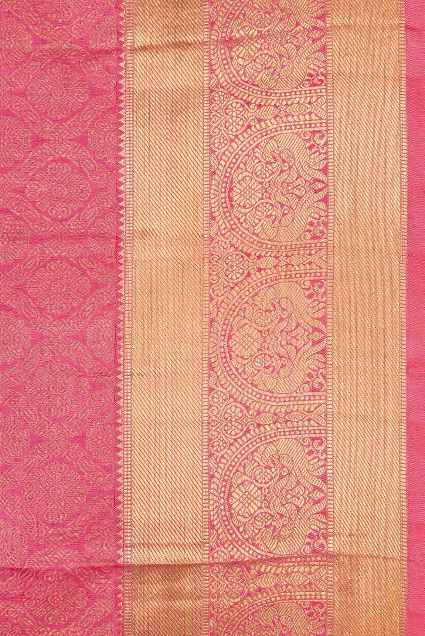 Pure Silk Pure Zari Pink Kanjivaram Saree - Image 6