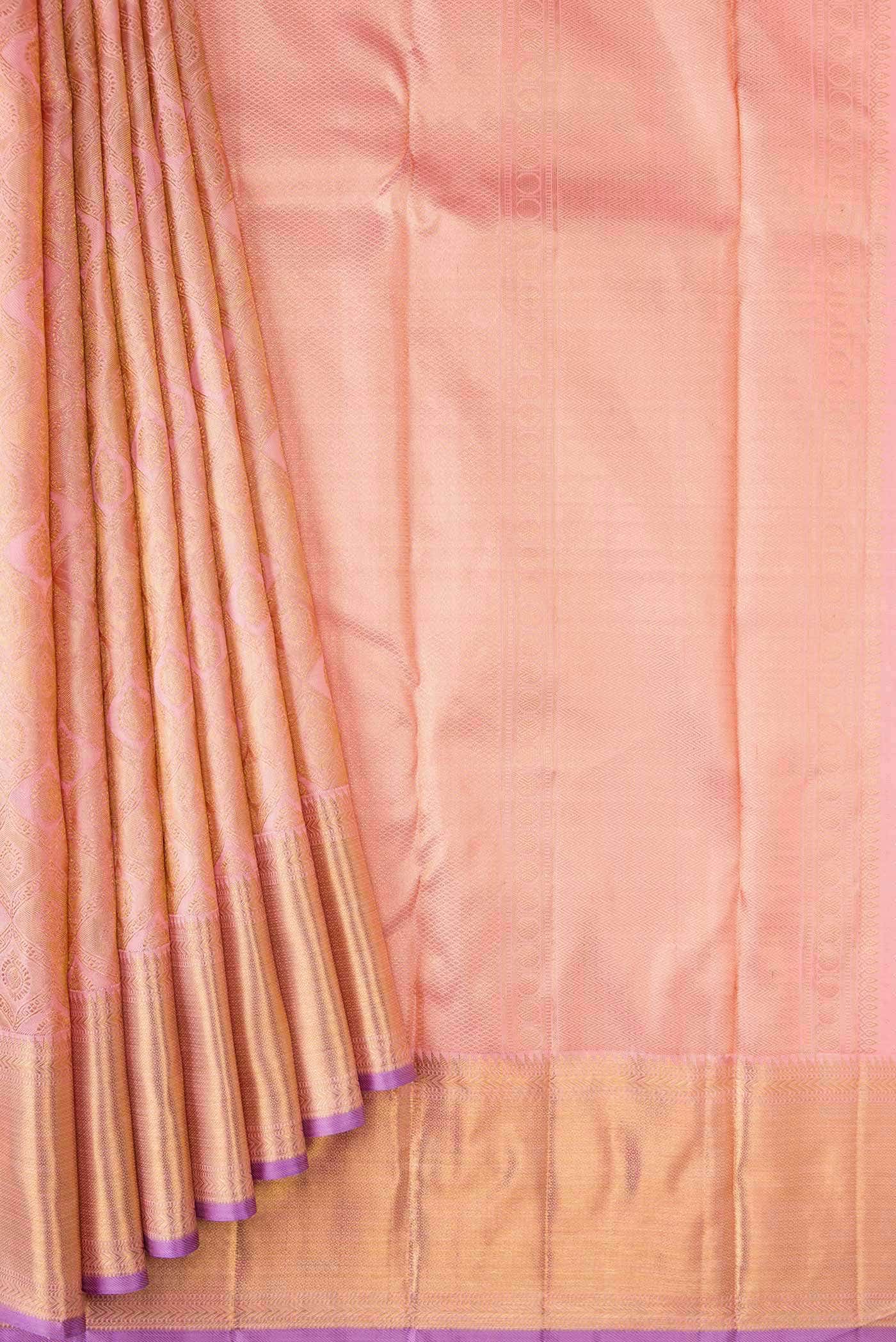 Pure Silk Pure Zari Pink Kanjivaram Saree - Image 2