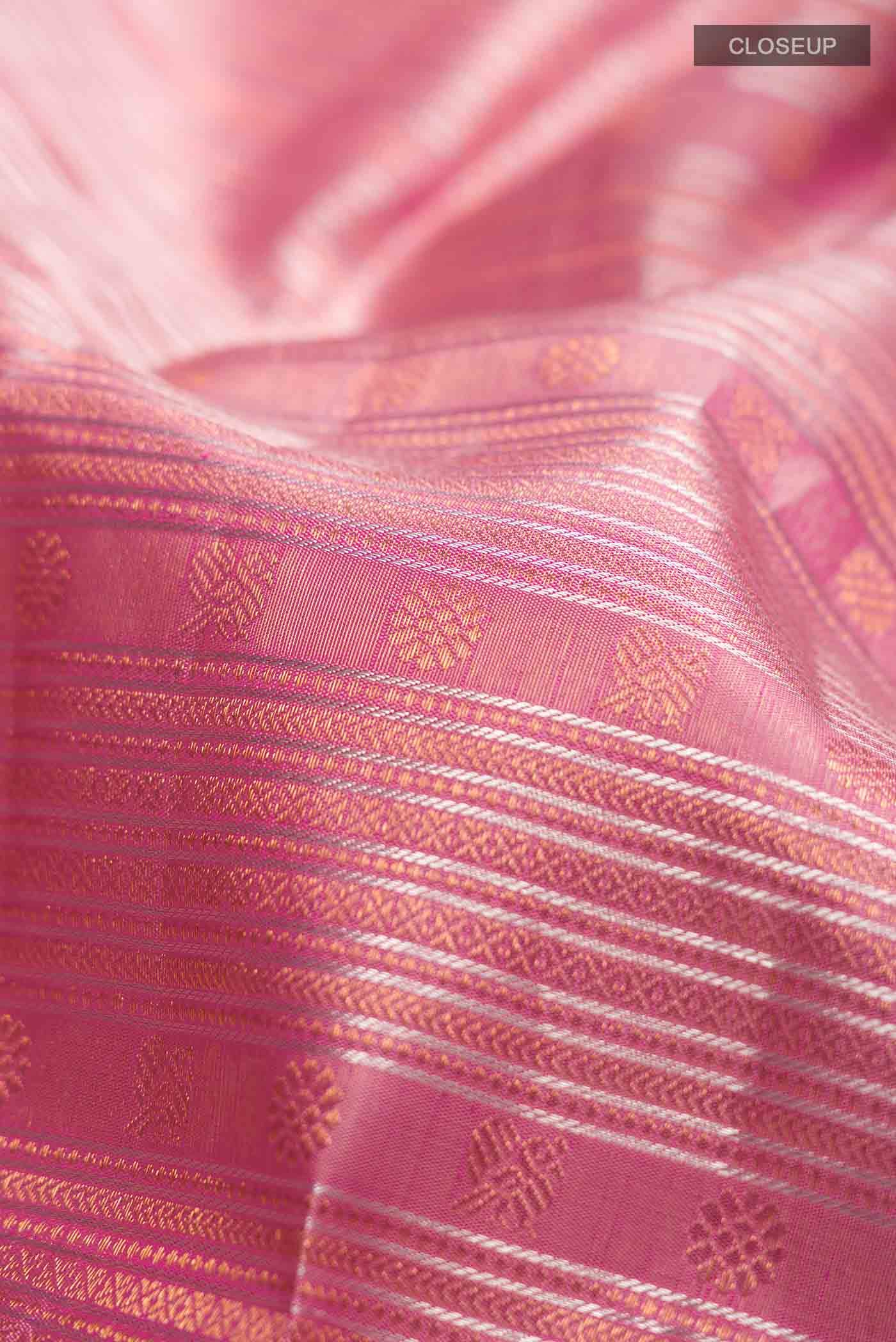 Pure Silk Pure Zari Pink Kanchipuram Tissue Saree - Image 3