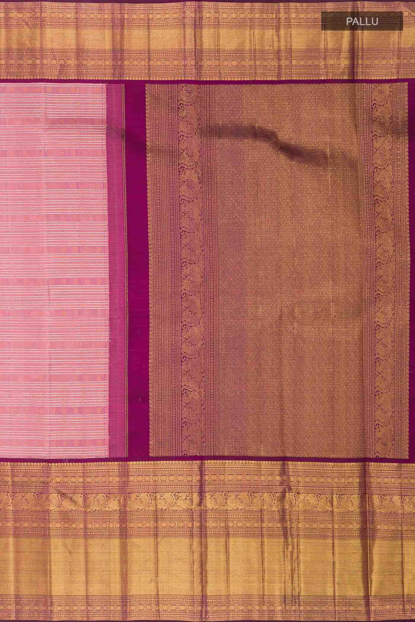 Pure Silk Pure Zari Pink Kanchipuram Tissue Saree - Image 5