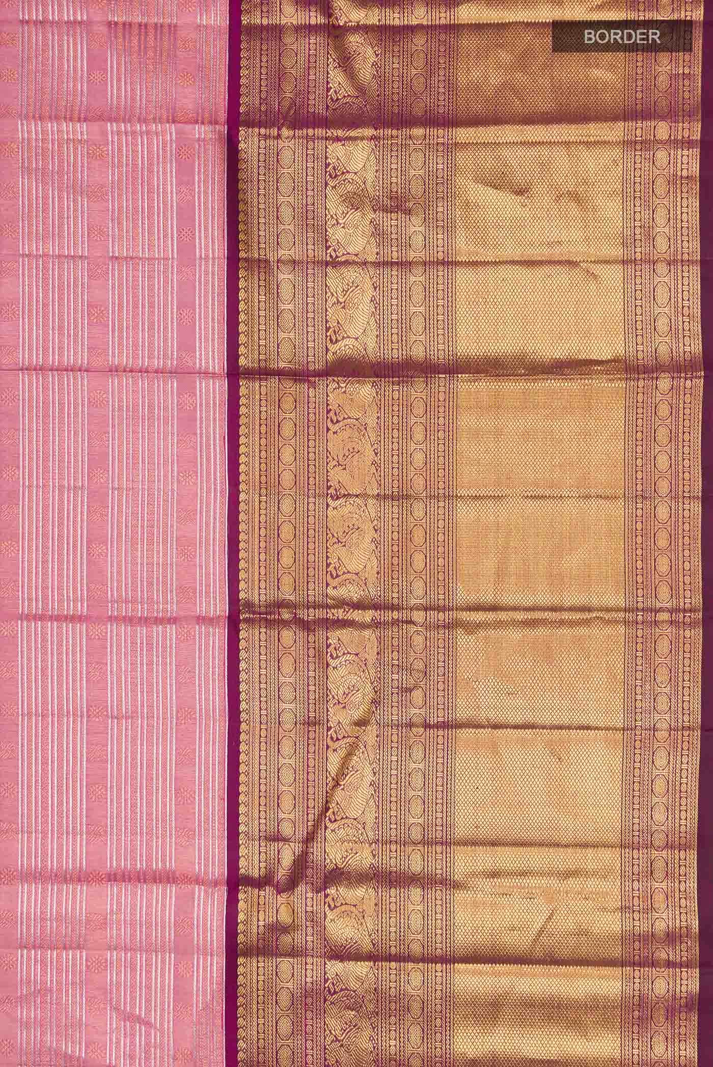 Pure Silk Pure Zari Pink Kanchipuram Tissue Saree - Image 6