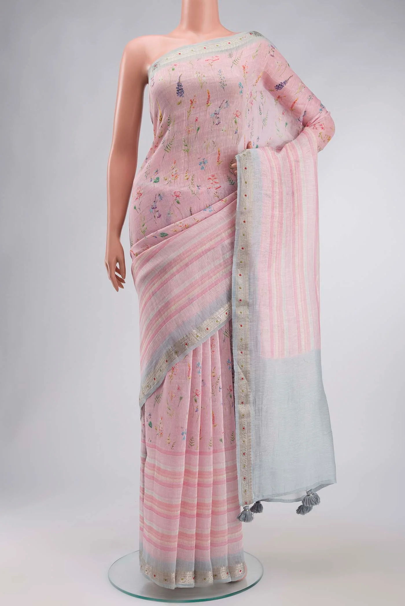 Pink Linen Cotton Saree