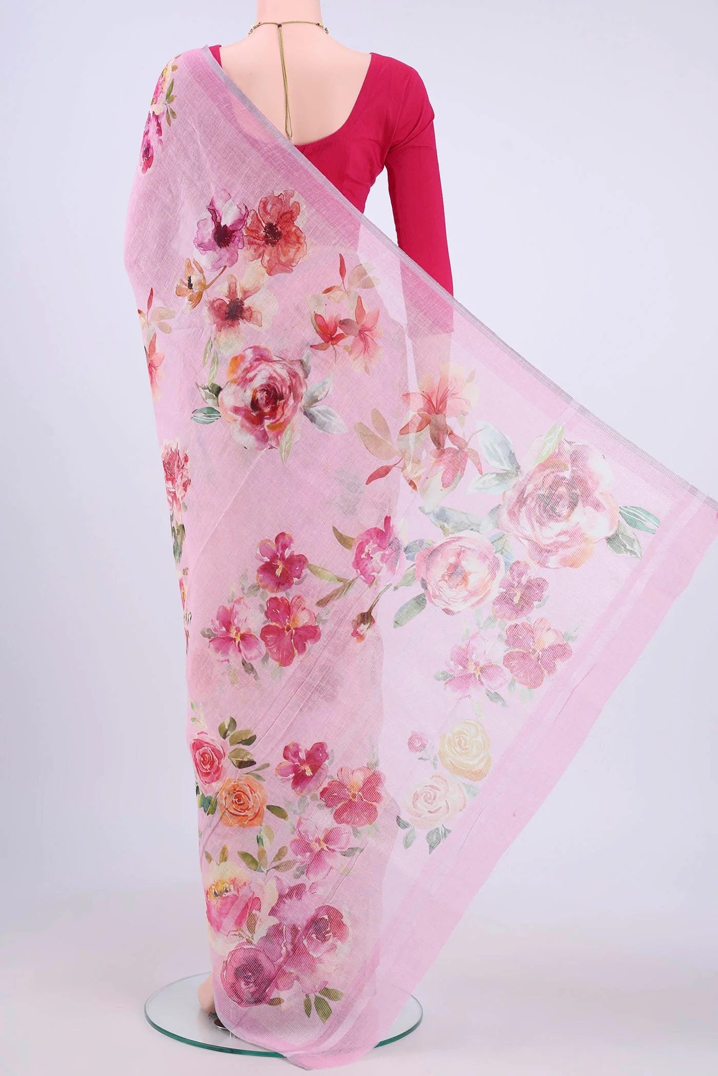 Pink Linen Saree - Image 3