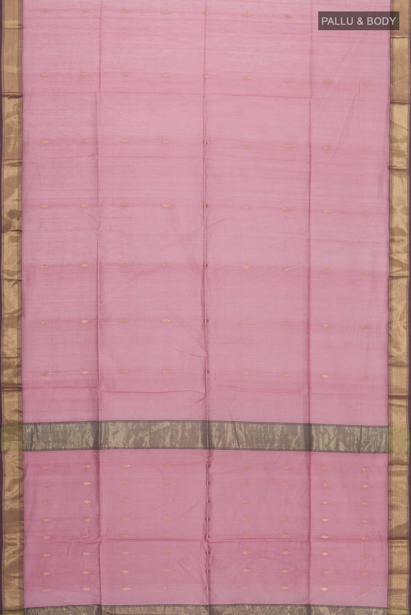 Pink Maheshwari Silk Cotton Saree - Image 3
