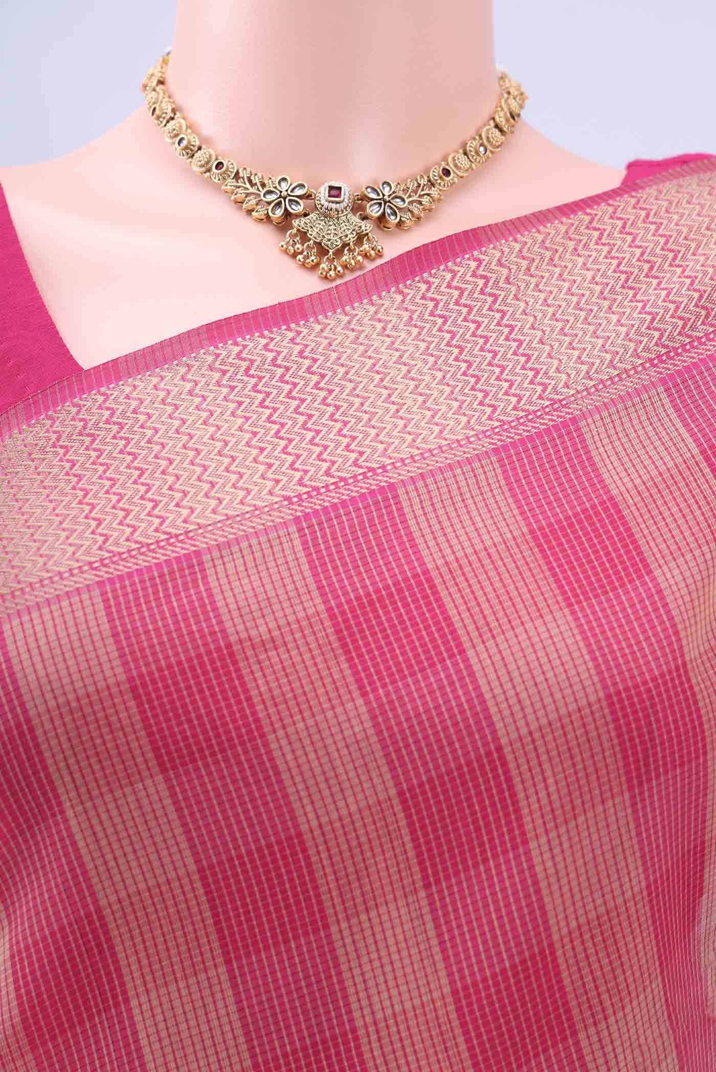 Pink Maheshwari Silk Cotton Saree - Image 3