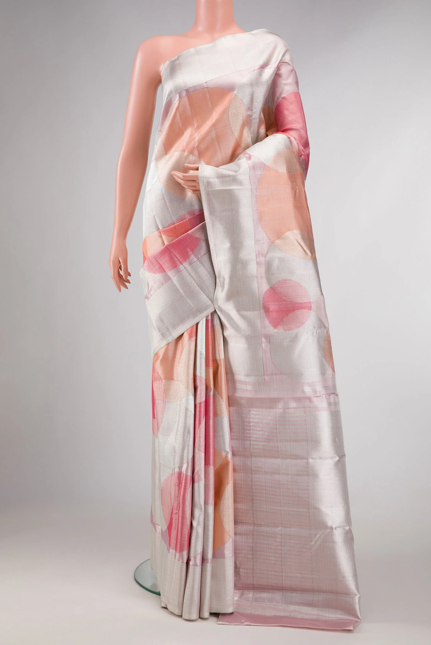 Pink , Maroon and Orange Dual Tone Kanjivaram Silk Saree