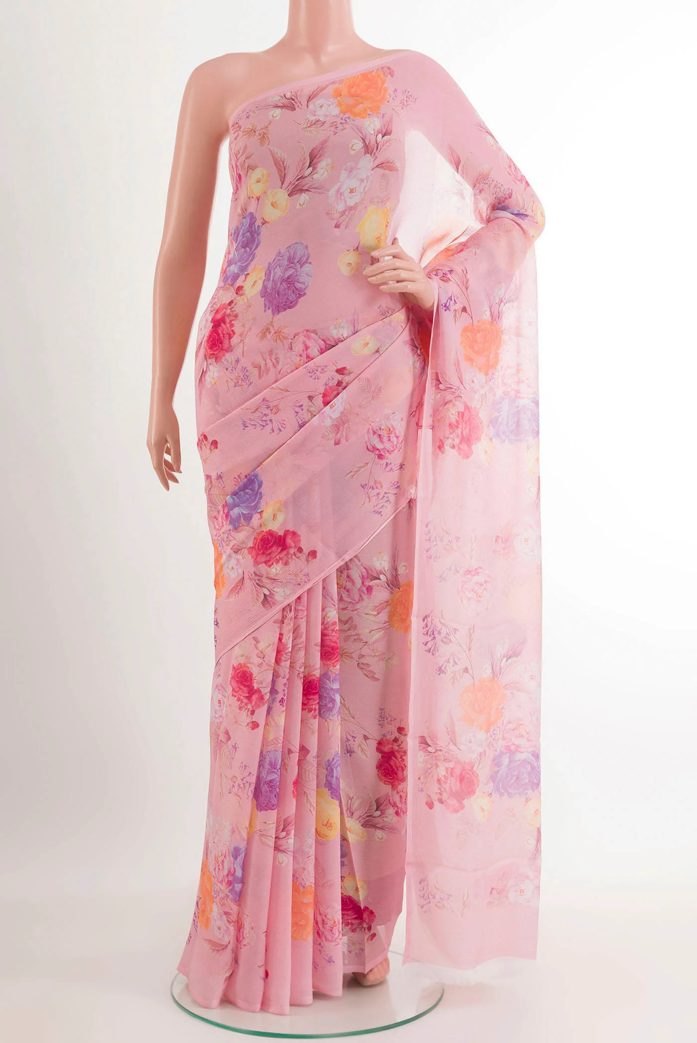 Pink Mysore Chiffon Saree
