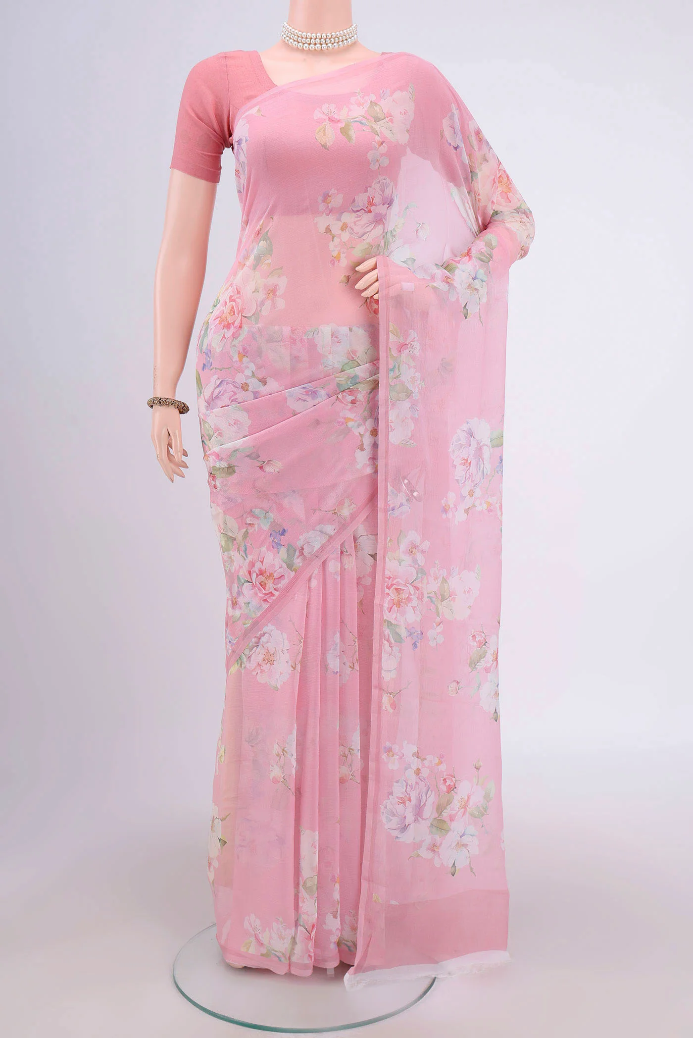 Rose pink Mysore Chiffon Saree