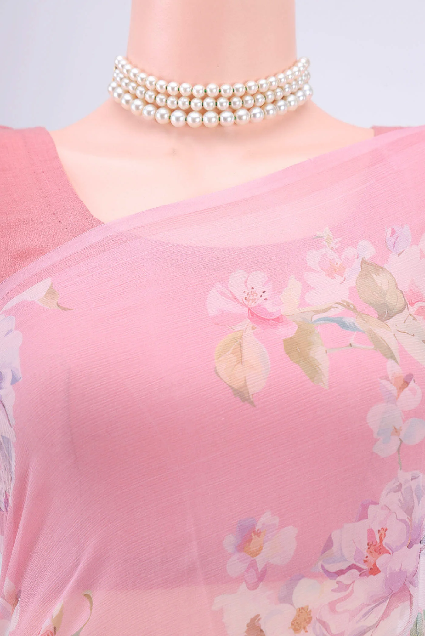 Rose pink Mysore Chiffon Saree - Image 2