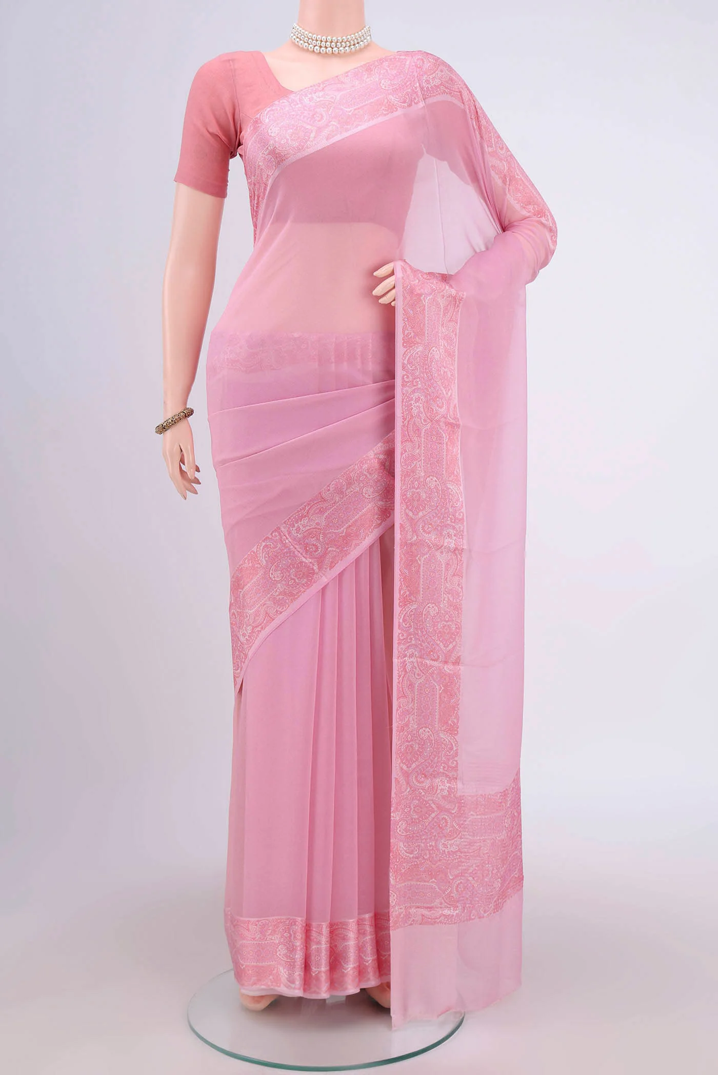 Rose pink Mysore Chiffon Saree
