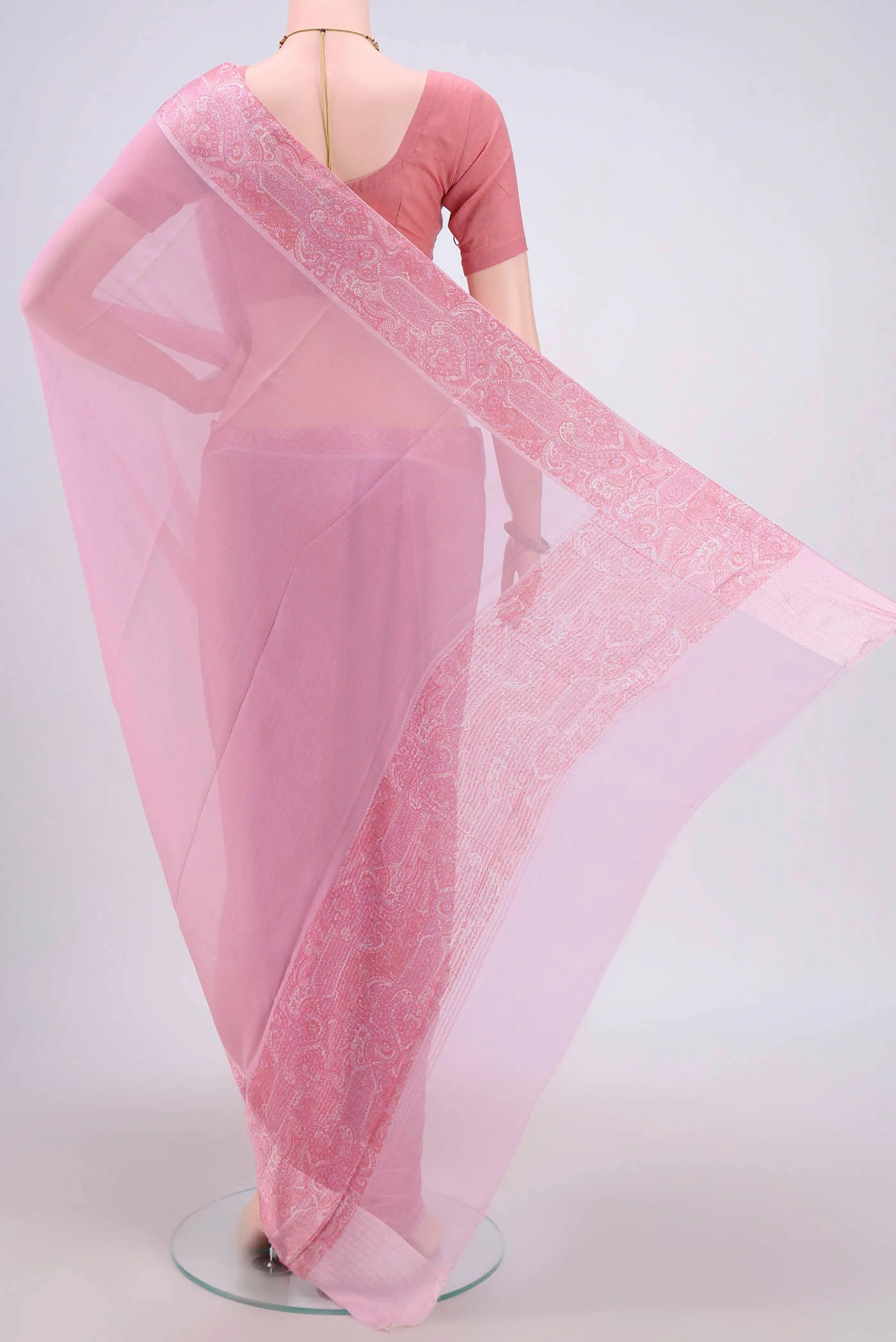 Rose pink Mysore Chiffon Saree - Image 3