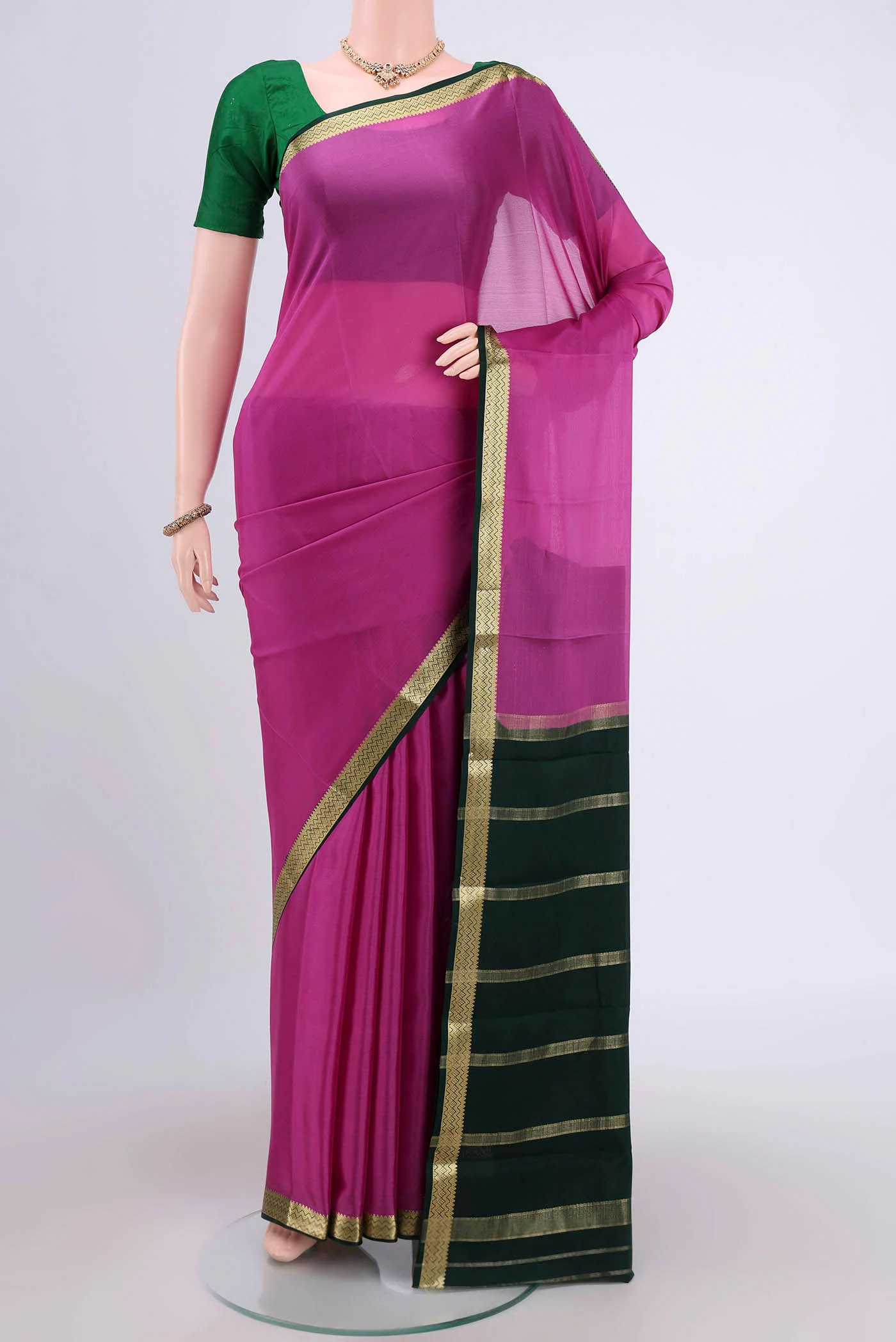 Pink Mysore Crepe Saree