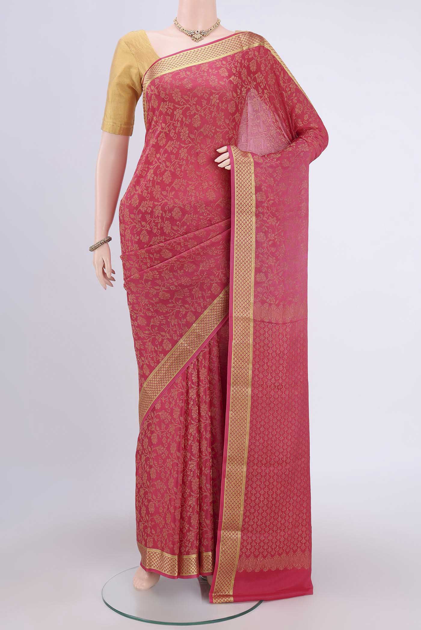 Pink Mysore Crepe Saree