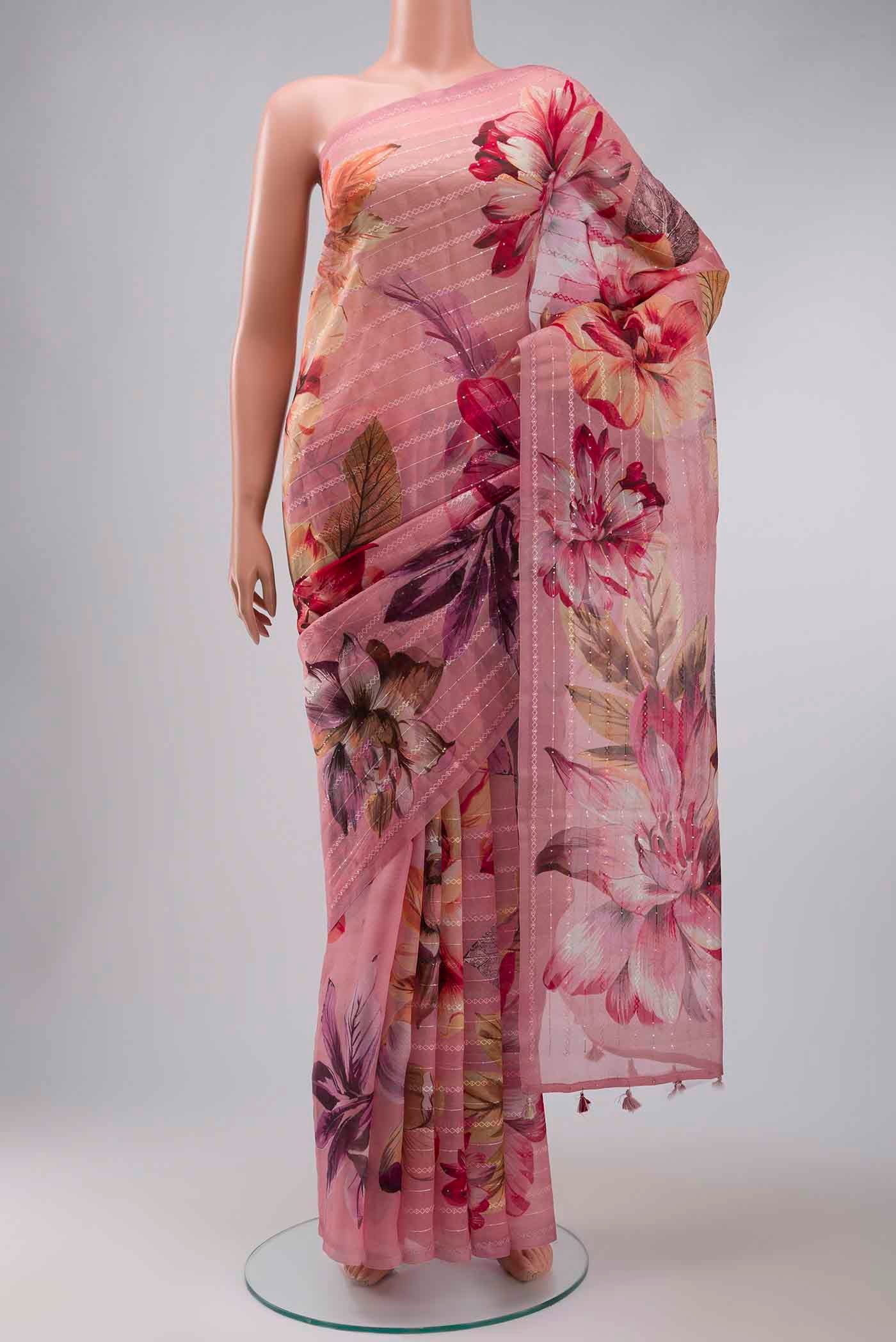 Pink Organza Silk Saree