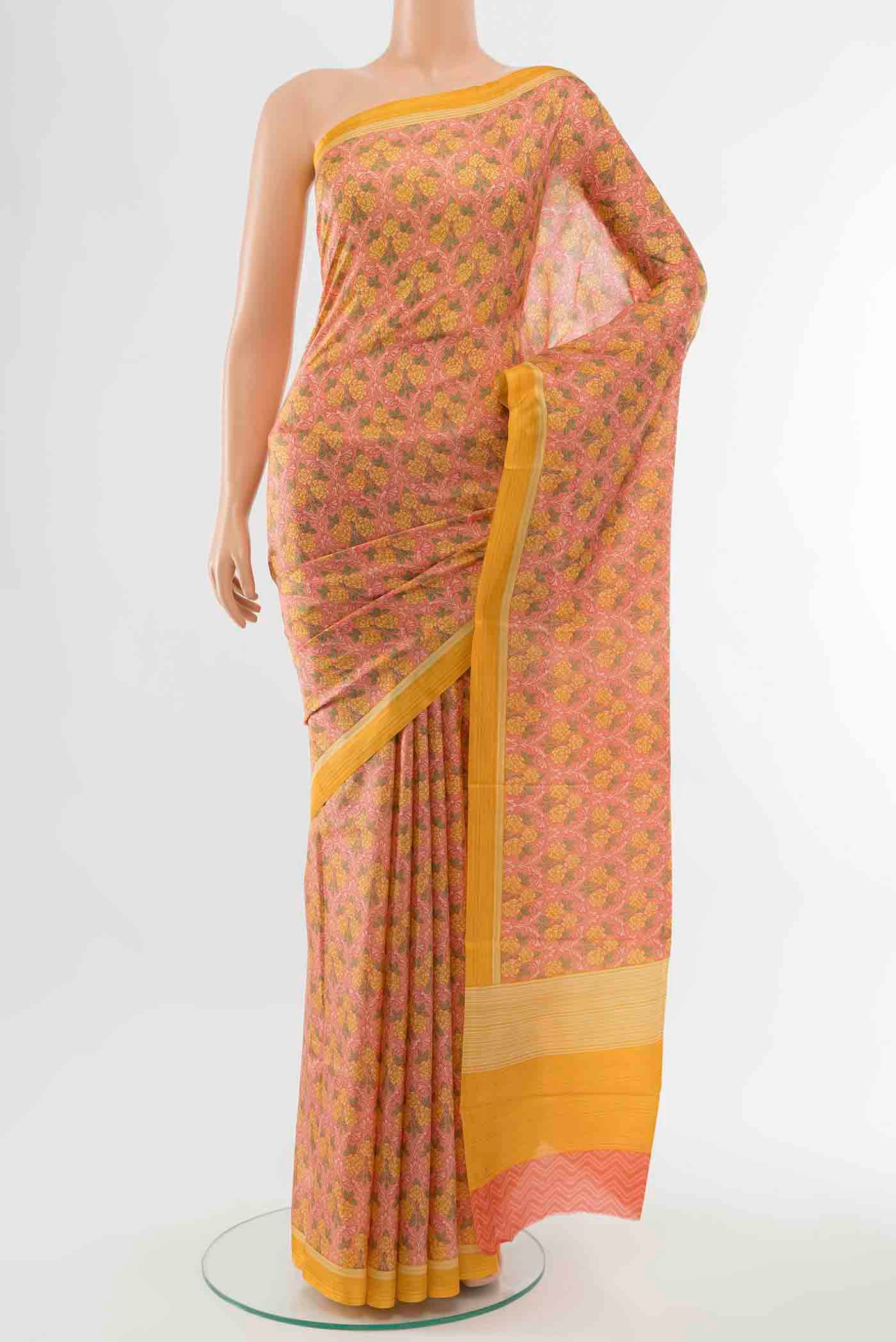 Peach Printed Silk Saree