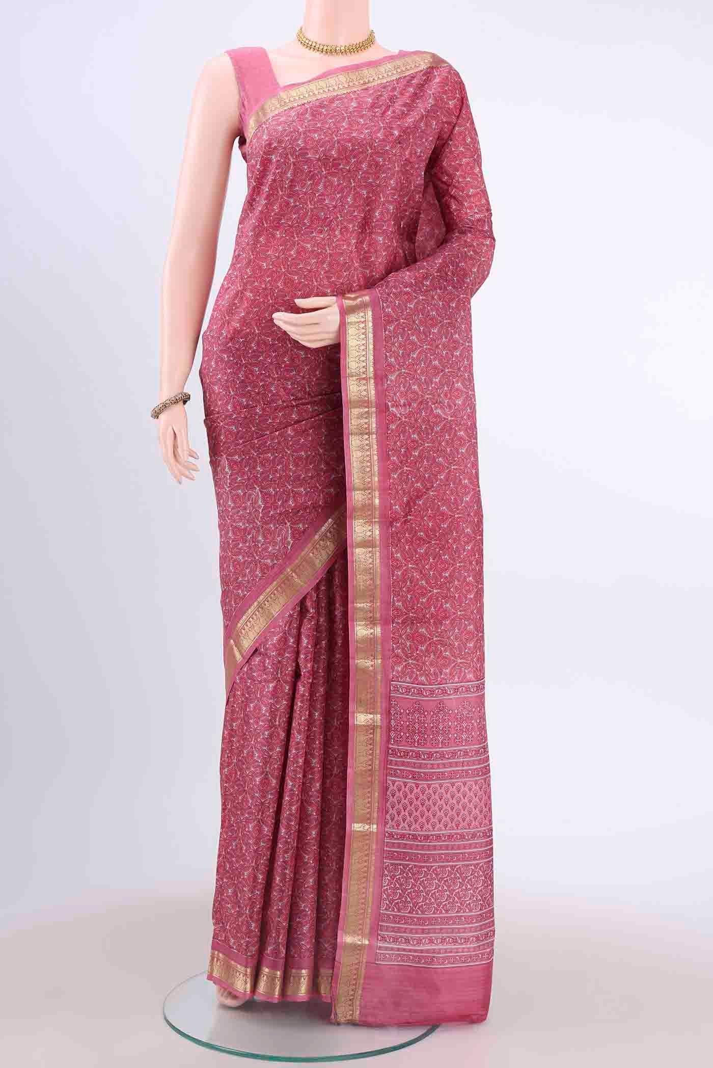 Pink Printed Silk Saree