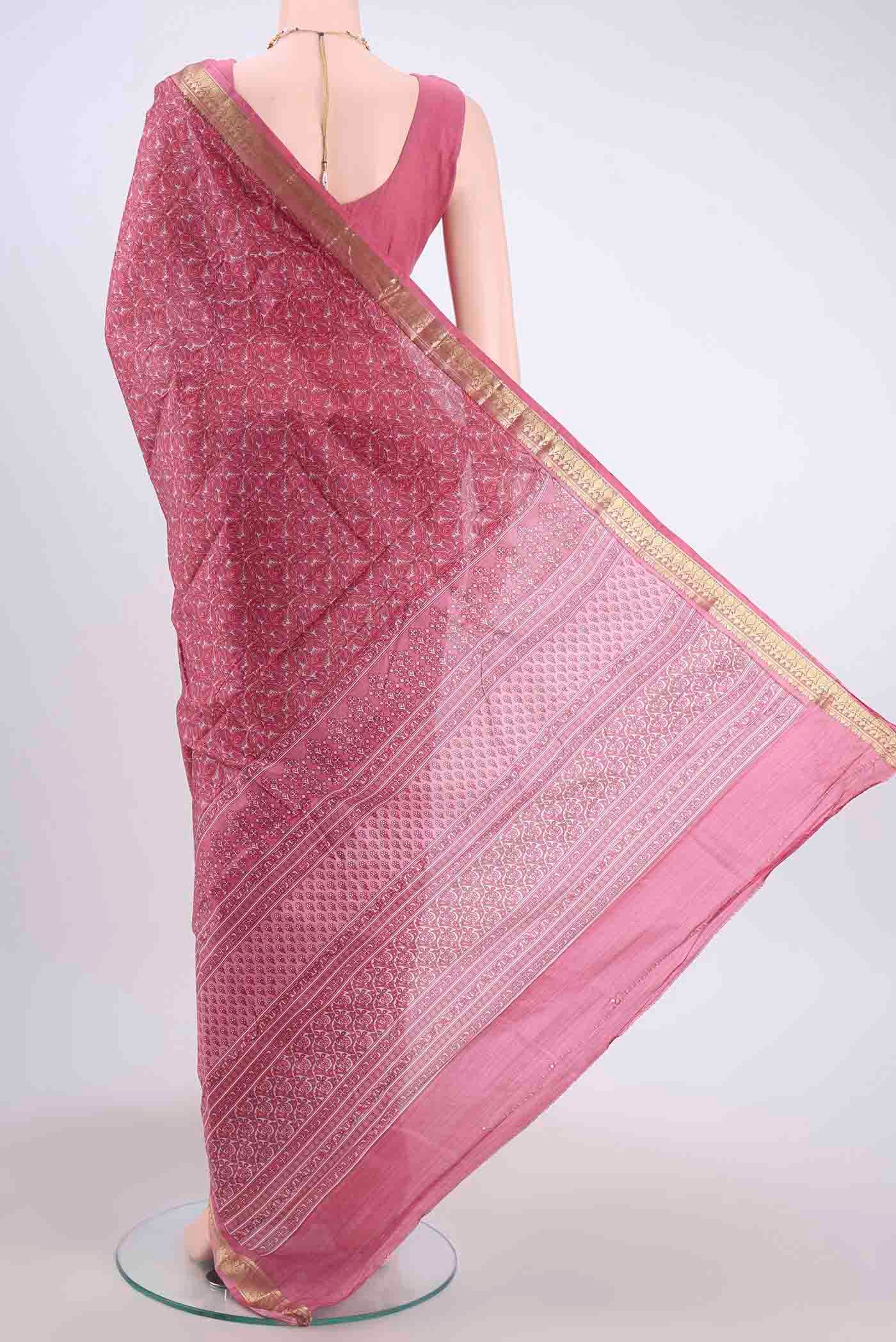 Pink Printed Silk Saree - Image 3