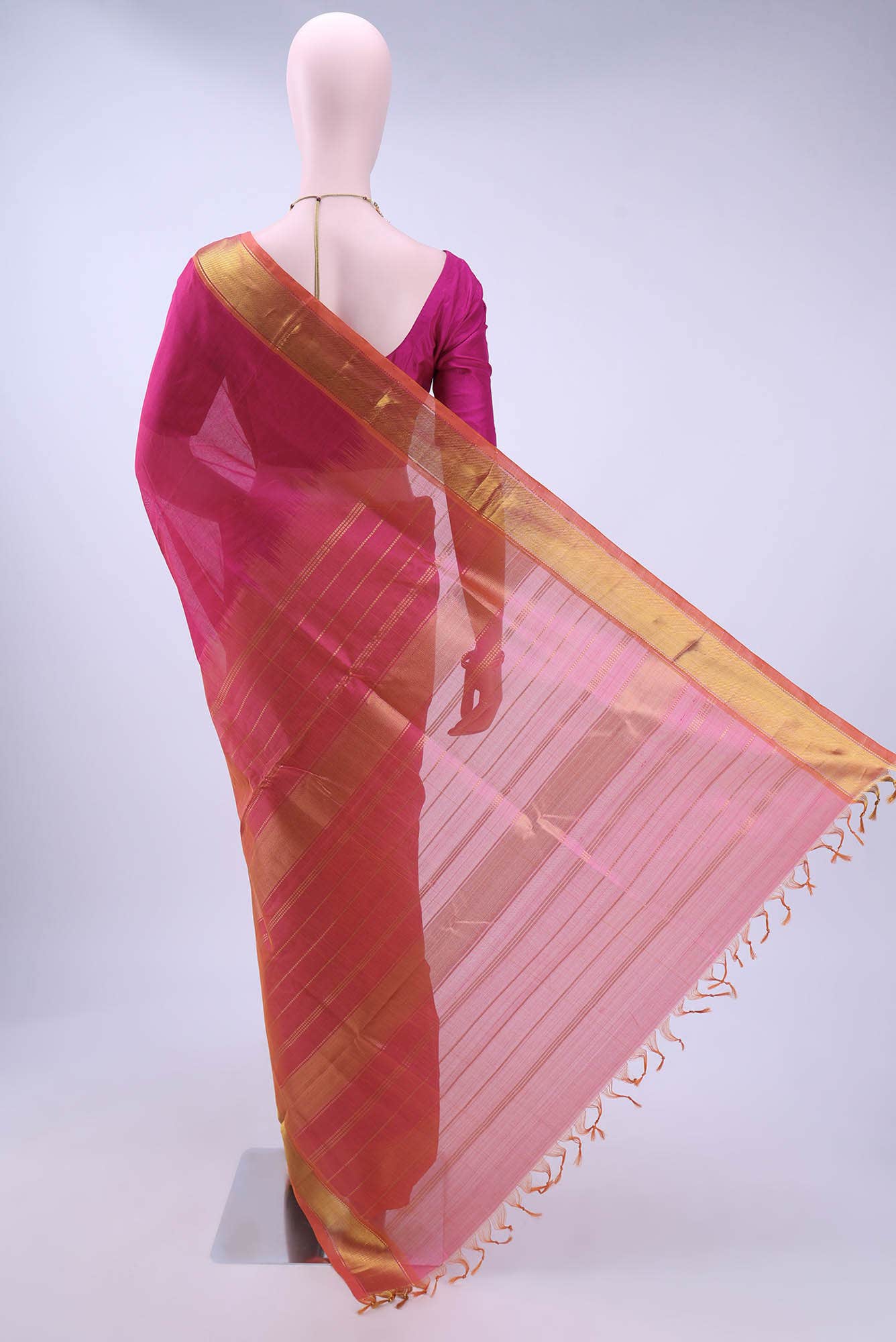Pink Silk Cotton Saree - Image 3